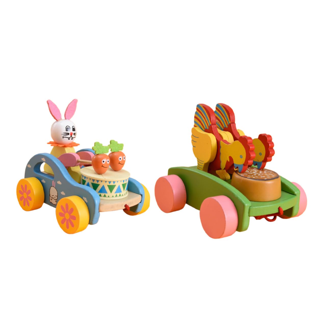 **2 Pack Wooden Baby Pulling Toy Set - Adorable Animal Trolley & Drag Car - Educational Grasping & Crawling Toys for Toddlers - Perfect for Early Learning, Motor Skills Development & Playtime Fun**