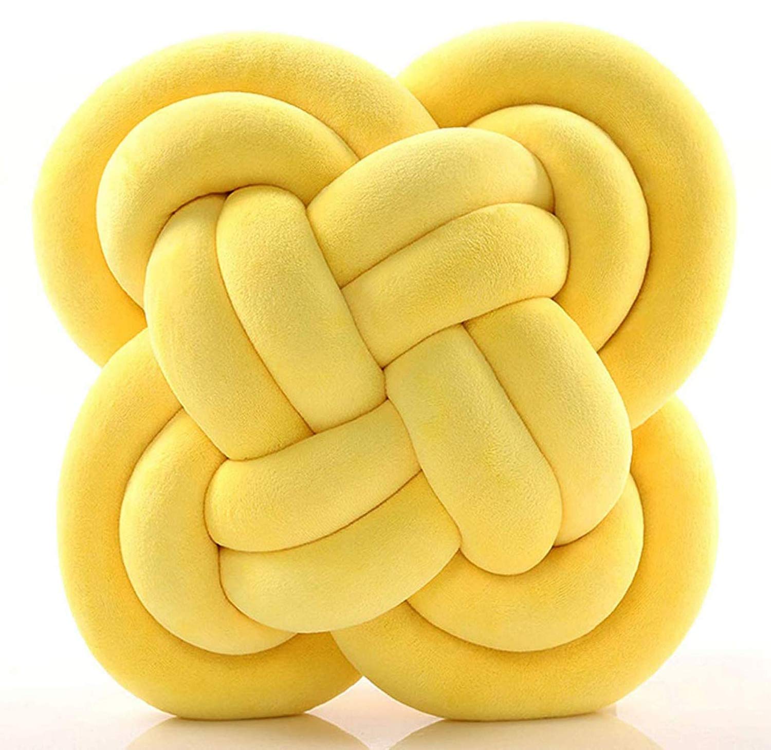 Handmade Soft Knotted Decorative Throw Pillows - Yellow Square Plush Floor Cushion (11.8