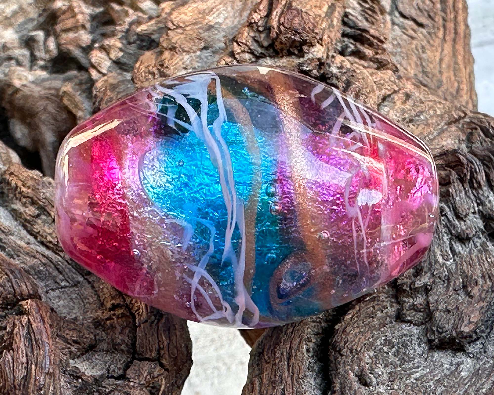 Pink Opal Oasis Lampwork Focal Bead SRA - Handmade Glass Bead for Jewelry Making, DIY Crafts & Beading Projects