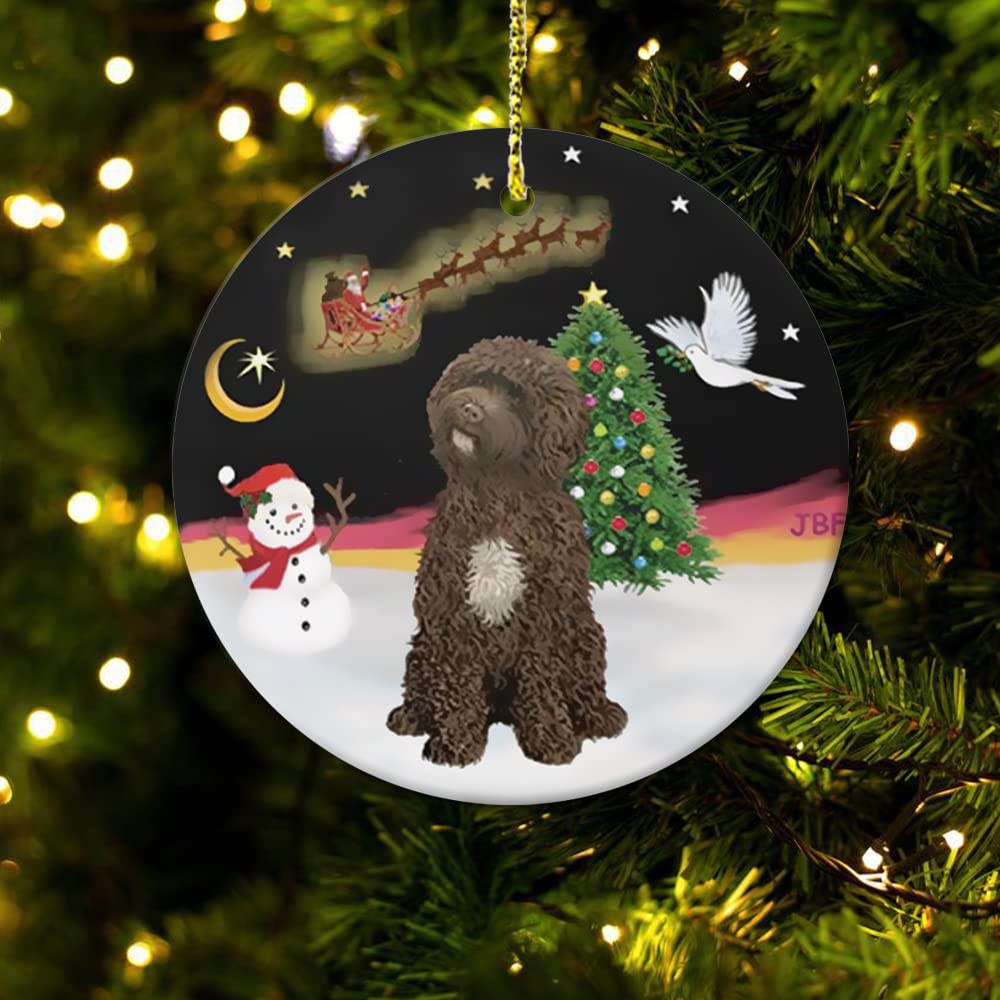 Handmade Night Flight Brown Portuguese Water Dog Ceramic Ornament - Unique Pet Memorial Gift for Dog Lovers, Christmas Tree Decoration & Home Décor