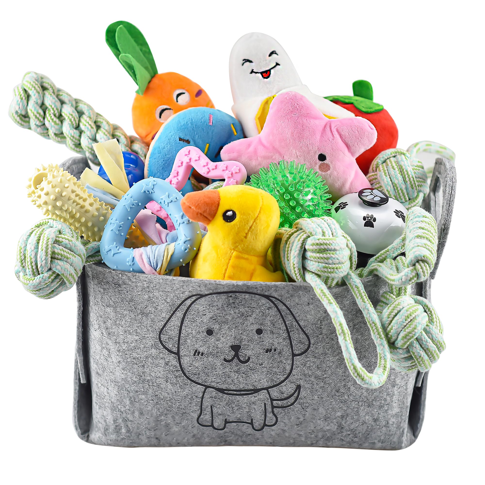 24 Pack Puppy Chew Toys for Teething - Durable Dog Rope & Squeaky Toys with Storage Bin - Interactive Chew Toys for Small & Medium Dogs - Perfect for Boredom Relief & Training