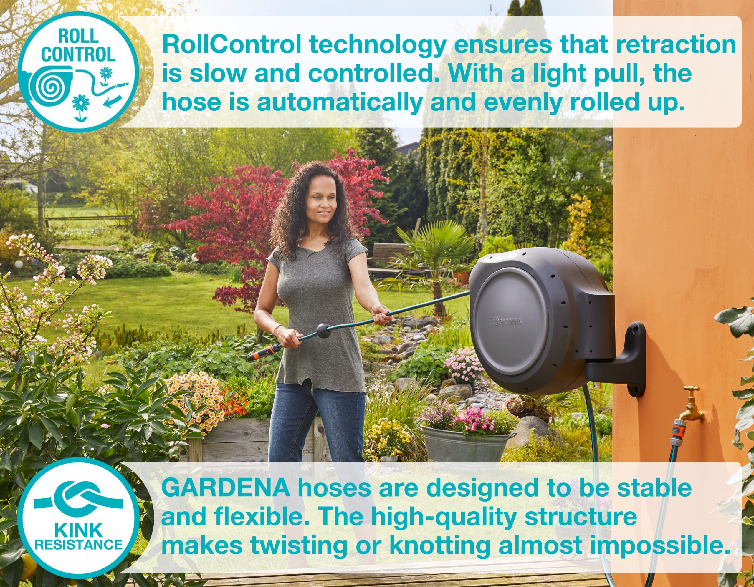 GARDENA 08055 100-Foot Retractable Garden Hose Reel with 1/2