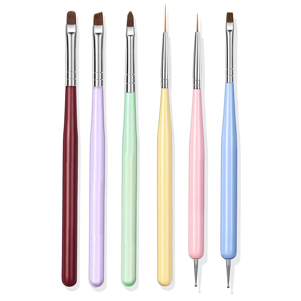 SAVNI 6-Piece Professional Nail Art Brush Set - Perfect for Acrylic, Gel, Ombre & Detailed Nail Designs - Ideal for Home Salon & DIY Manicures