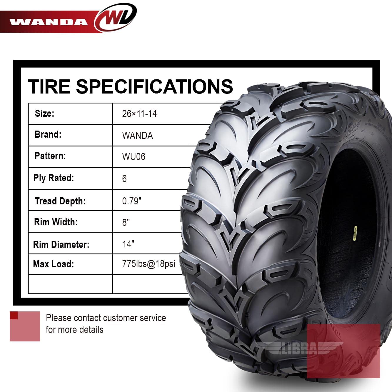 LIBRA One Premium ATV UTV Tires 26x11-14 6PR Mud Terrain Off-Road Tires - Heavy Duty All-Terrain Tires for Mud, Sand & Trail Riding - Perfect for ATV, UTV, Side by Side & Off-Road Vehicles