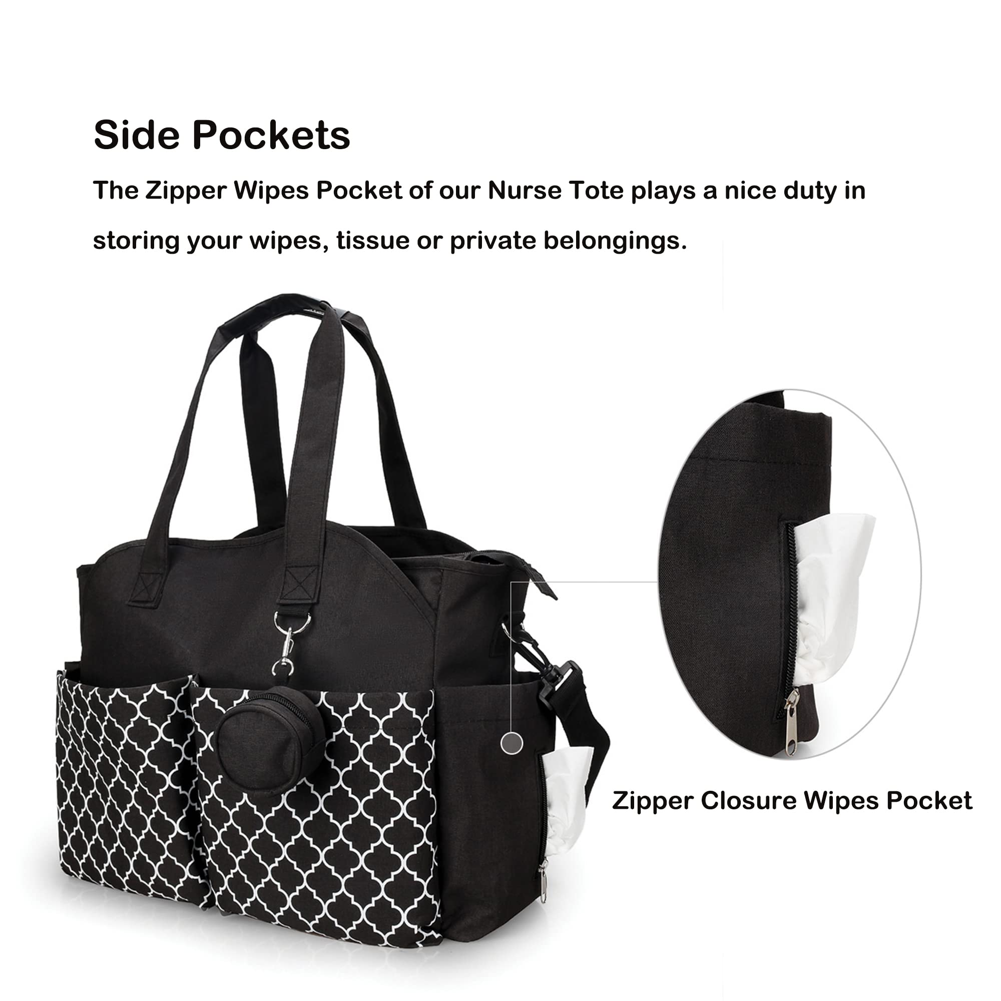 Korolev Professional Nurse Tote Bag for Women - Spacious Work Bag with Multiple Pockets - Perfect for Nurses, Healthcare Workers & Students - Durable Black Medical Bag for Hospital Shifts, Clinical Rotations & Daily Commute
