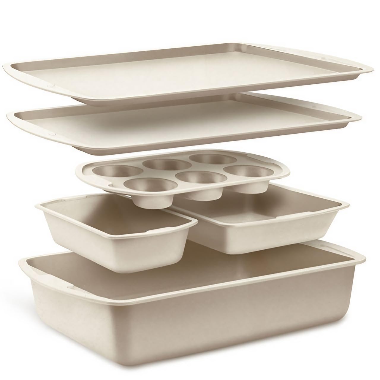 Bakken Swiss 6-Piece Non-Stick Bakeware Set - Stackable Carbon Steel Baking Pans with White Stone Coating for Cakes, Cookies & Bread - Perfect for Home Bakers & Professional Chefs
