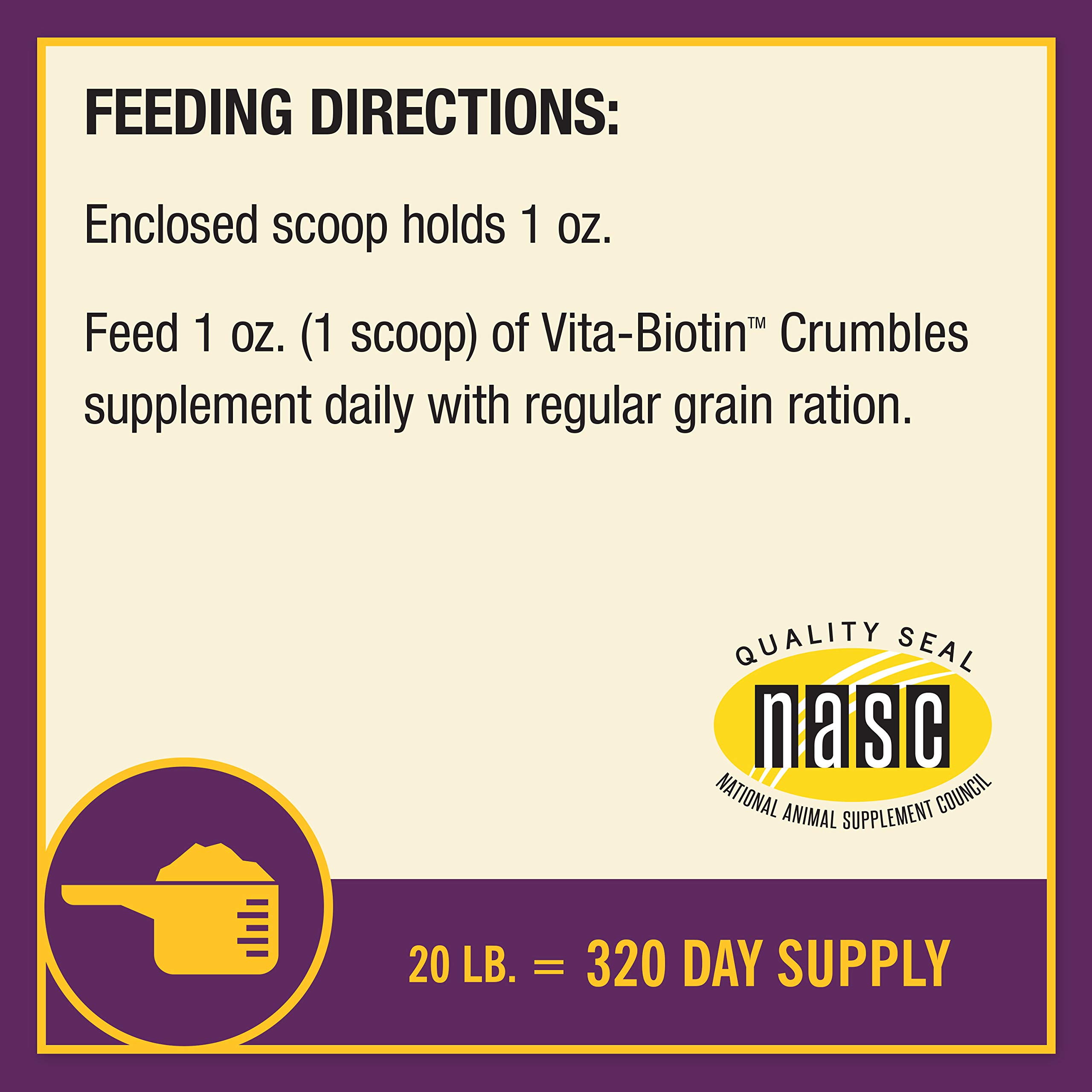 Farnam Horse Health Vita Biotin Crumbles - Premium Hoof Supplement for Strong Hooves & Healthy Growth (20 lbs, 320-Day Supply) | Ideal for Performance Horses, Breeding Mares & Equine Hoof Care