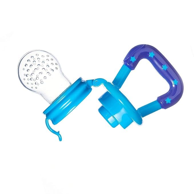 Miracle Moms Silicone Baby Fruit Feeder - BPA Free Teether & Pacifier for Infants 6-12 Months - Safe Nipple Feeder for Newborns (Blue) - Perfect for Soothing Teething Pain & Introducing First Fruits