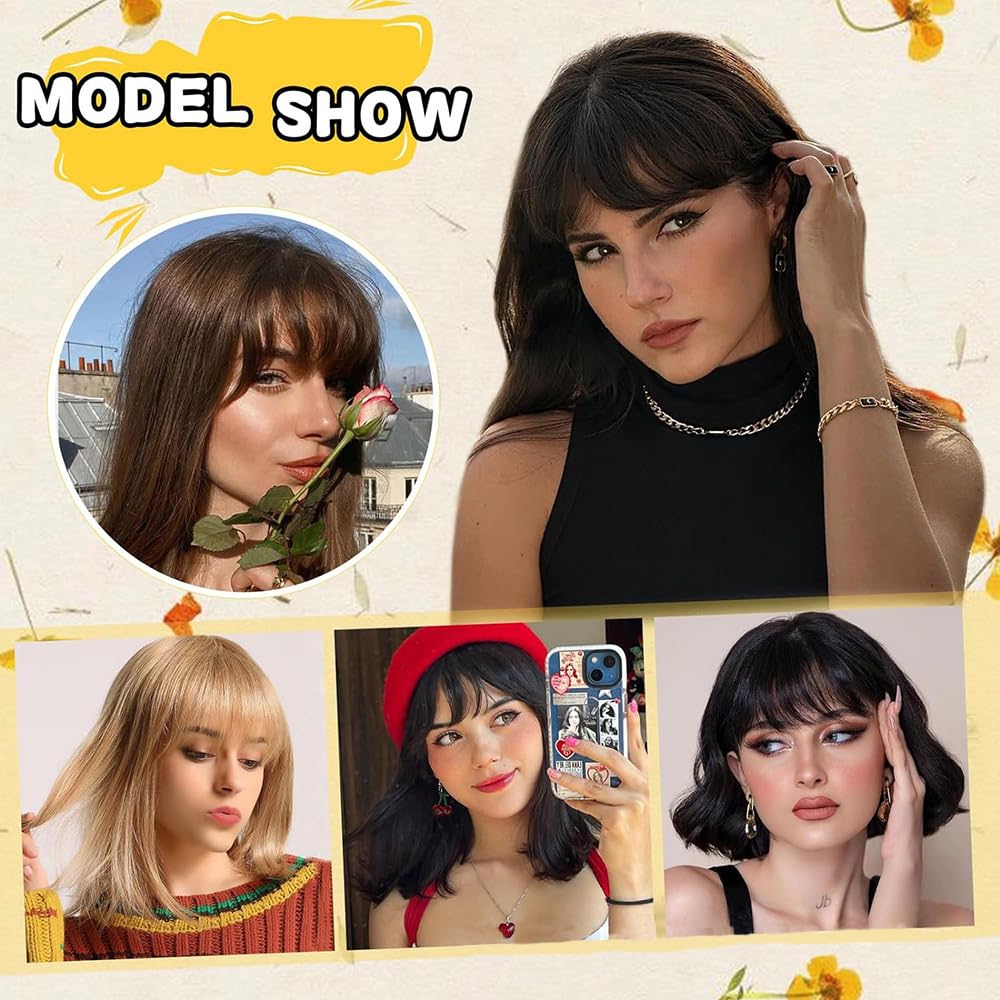 100% Human Hair Clip-in French Bangs with Sideburns - Natural Looking Fringe Hair Extensions for Women (Light Brown) | Perfect for Daily Wear, Cosplay & Special Occasions