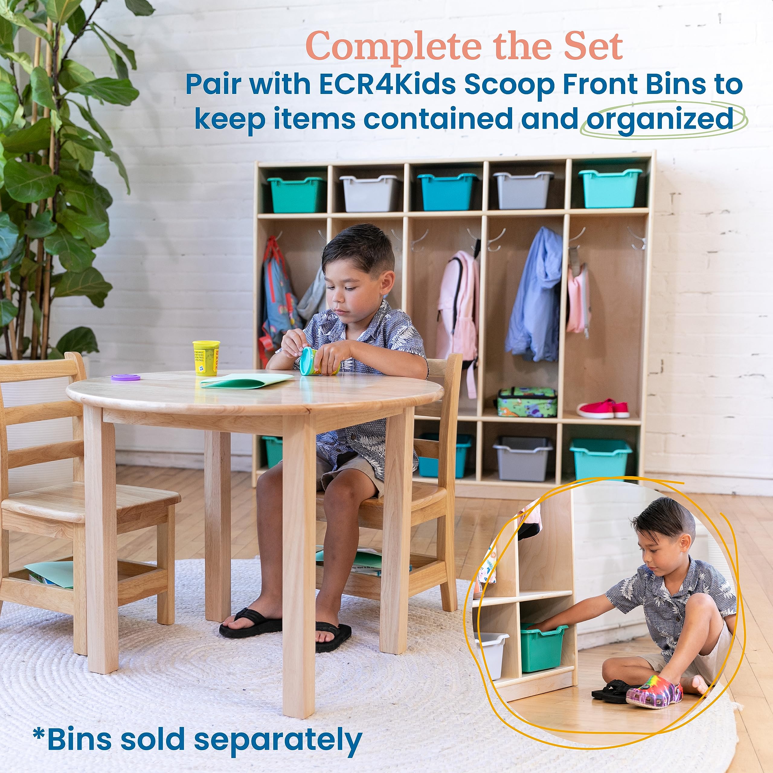 ECR4Kids 5-Section Straight Coat Locker - Natural Wood Classroom Storage Furniture for Jackets, Backpacks & School Supplies - Perfect for Preschools, Daycares & Elementary Schools
