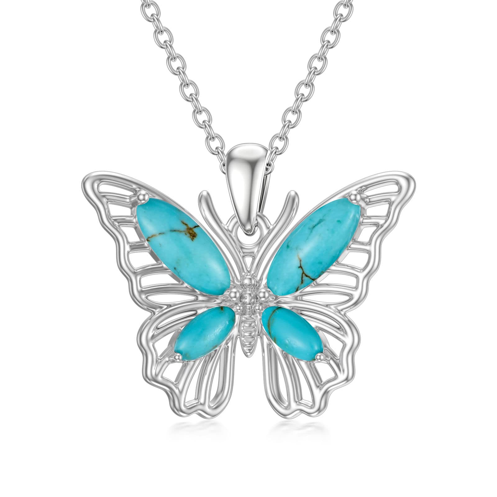 925 Sterling Silver Turquoise Butterfly Necklace for Women - Genuine Natural Stone Pendant Jewelry Gift for Christmas, Birthday, Anniversary | Elegant Boho Fashion Accessory for Parties, Date Night & Special Occasions