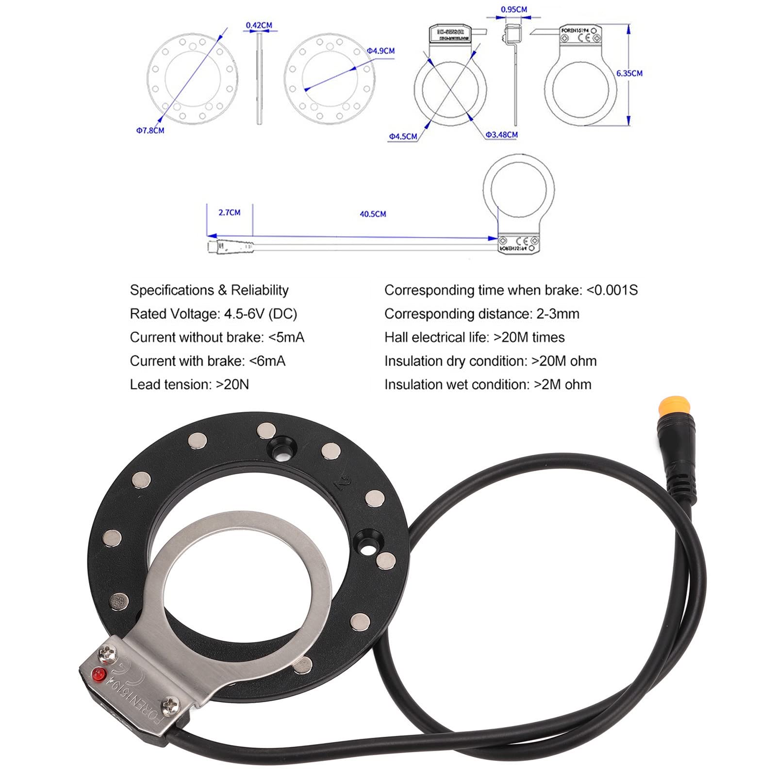 High Sensitivity 12-Magnet Right Dual Hall Sensor Electric Bike Pedal Assist Sensor - Big Hole Design for E-Bike Conversion Kits (Perfect for DIY Electric Bicycle Upgrades & Commuting)