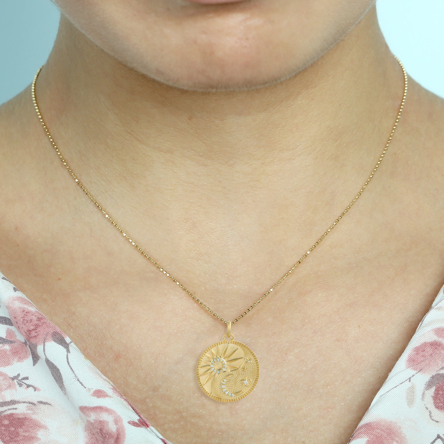 14K Yellow Gold Crescent Moon Sun and Star Pendant with Pave Diamonds - Elegant Celestial Jewelry for Women, Perfect for Gifts, Anniversaries, and Everyday Wear