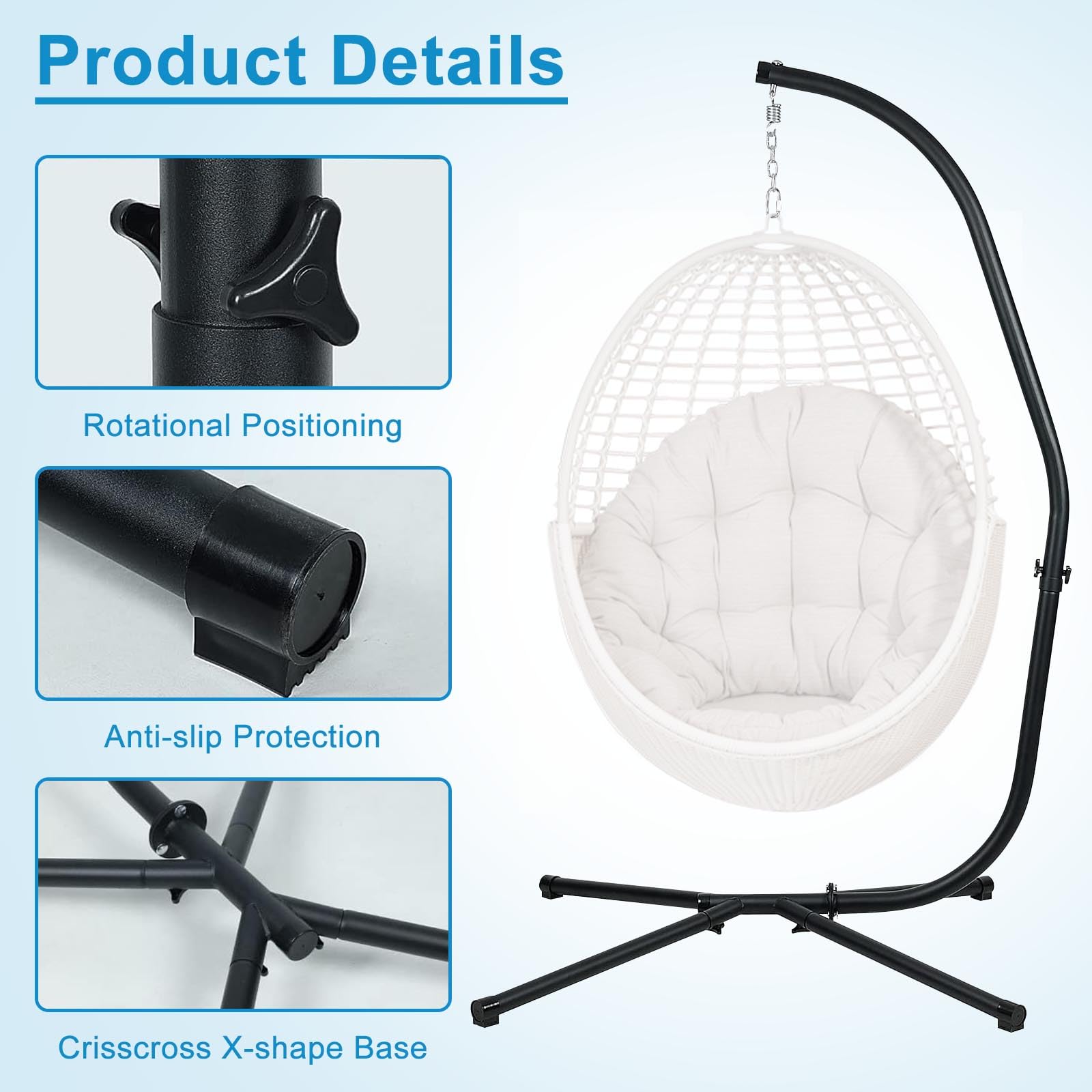 BPS Heavy Duty Steel Hammock Stand for Hanging Chairs - 300 lb Weight Capacity - Perfect for Indoor/Outdoor Patio, Garden, Backyard & Porch Relaxation