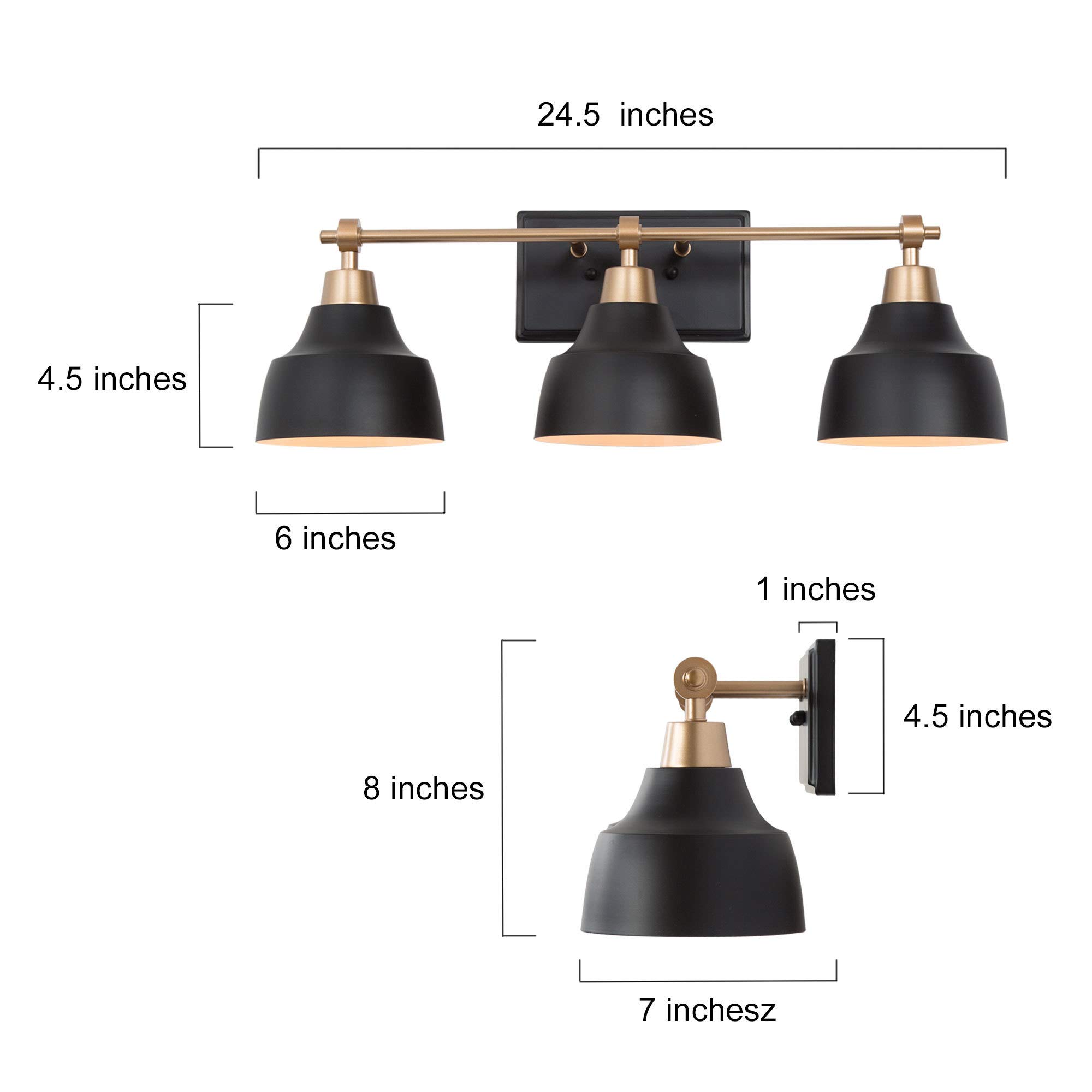 KSANA 3-Light Black Bathroom Vanity Light Fixture with Gold Socket - 24.5