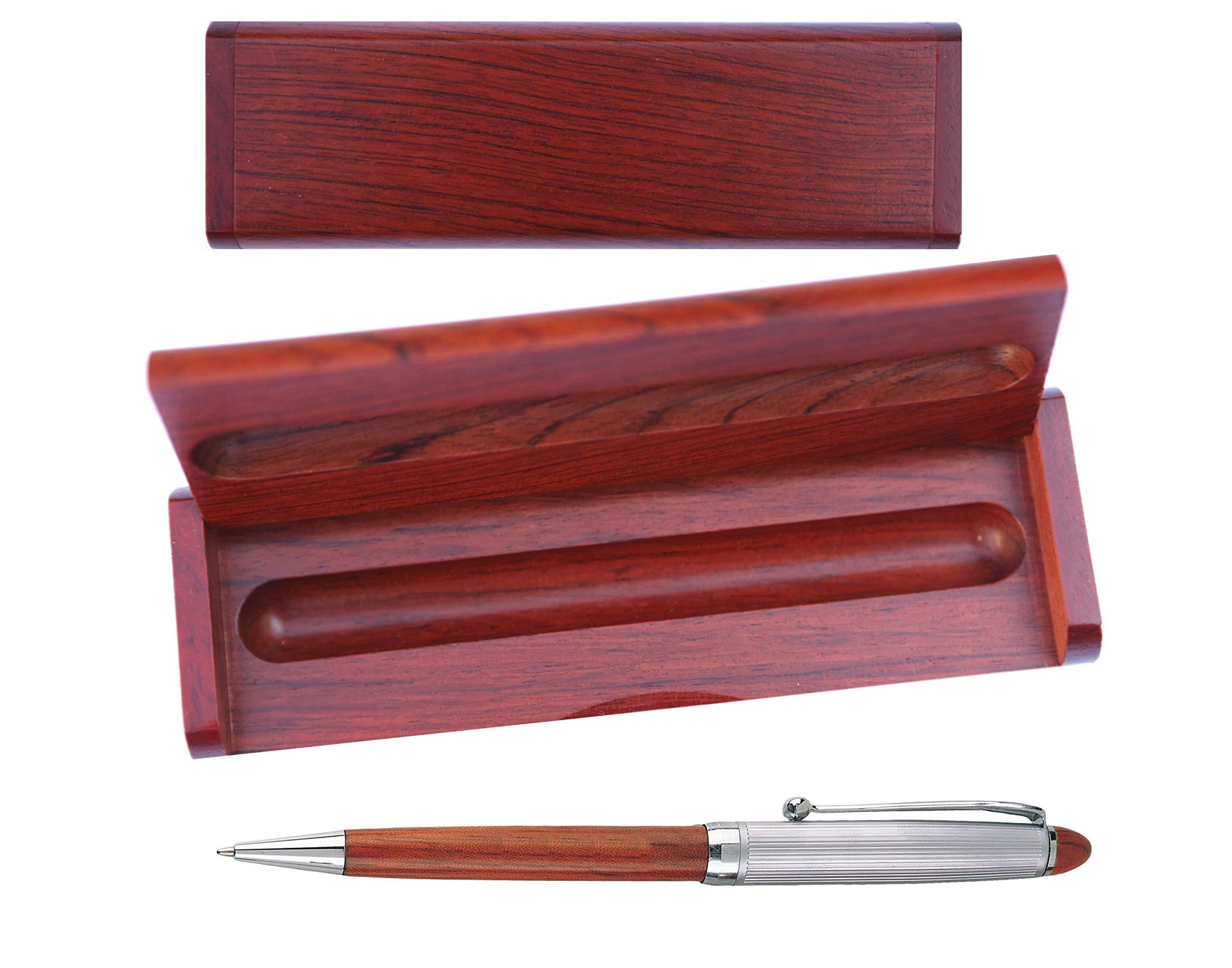 Rosewood & Silver Ballpoint Pen with Case - Elegant Writing Gift