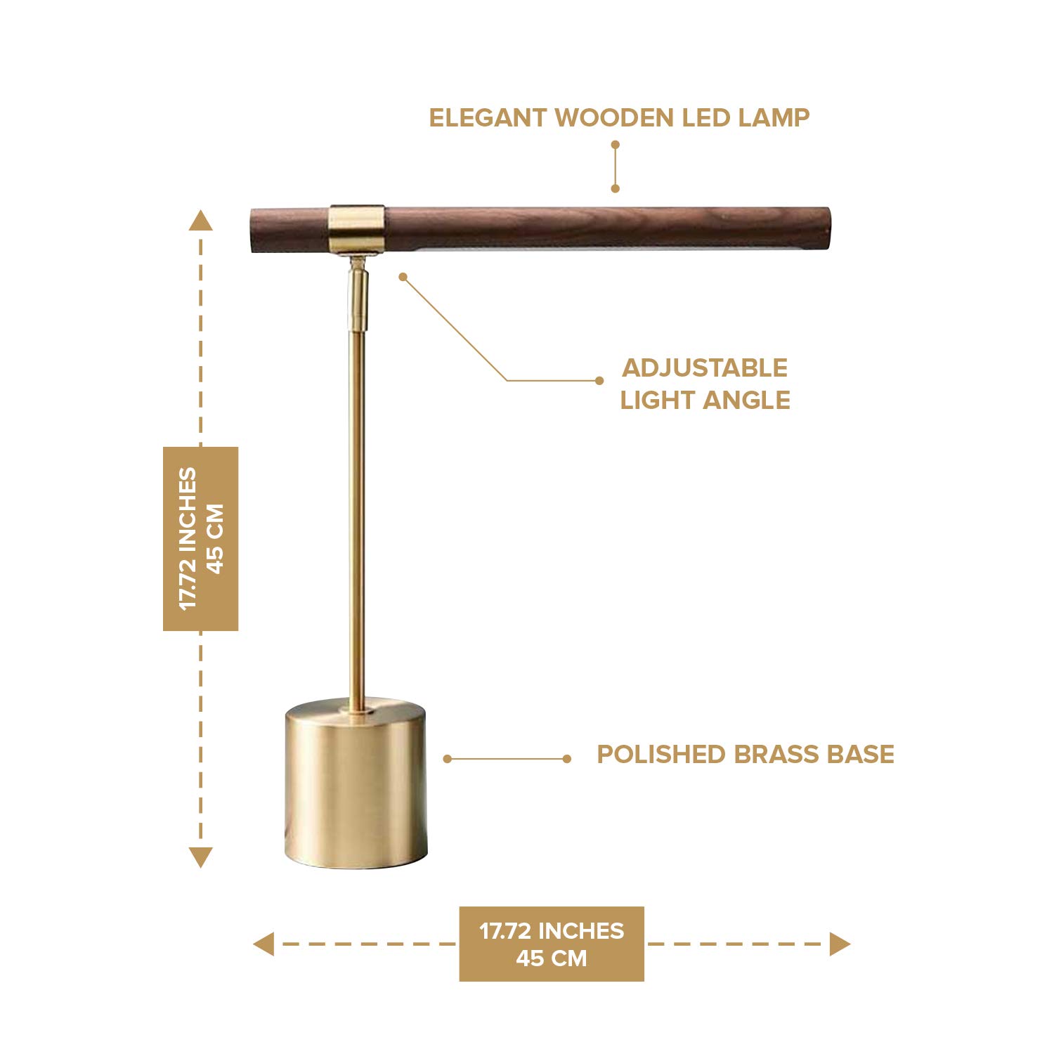 Modern Banker Slim LED Desk Lamp - Adjustable Wood & Brass Table Light for Home Office, Bedroom Nightstand - Mid Century Steampunk MCM Style Lighting for Reading, Working, Decor