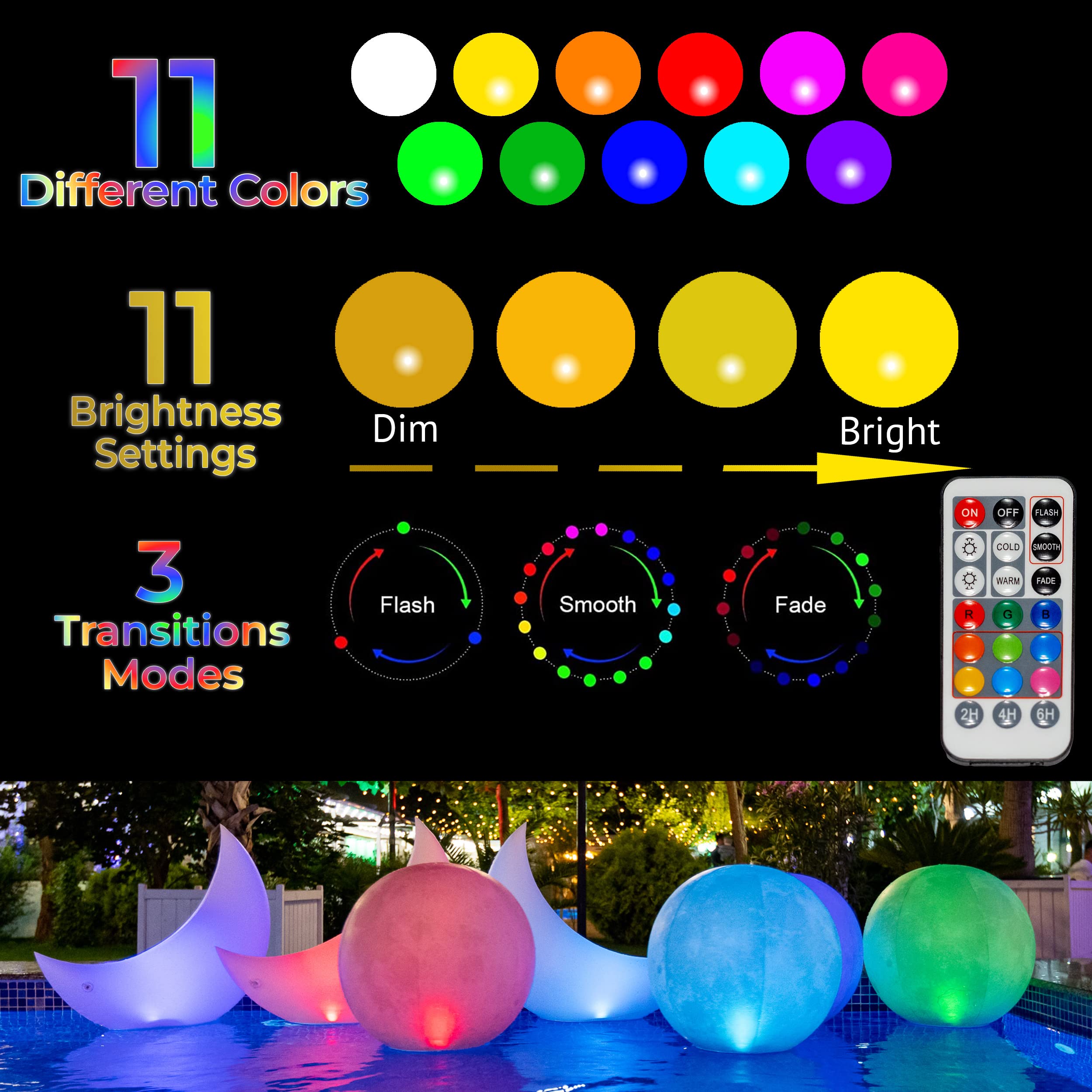 Solar Powered Floating Pool Lights - 4 Pack Crescent Moon LED Lights for Swimming Pools, Ponds & Outdoor Decor | Waterproof Inflatable Solar Lights for Weddings, Parties, Backyard & Patio | Perfect for Nighttime Pool Illumination & Romantic Ambiance