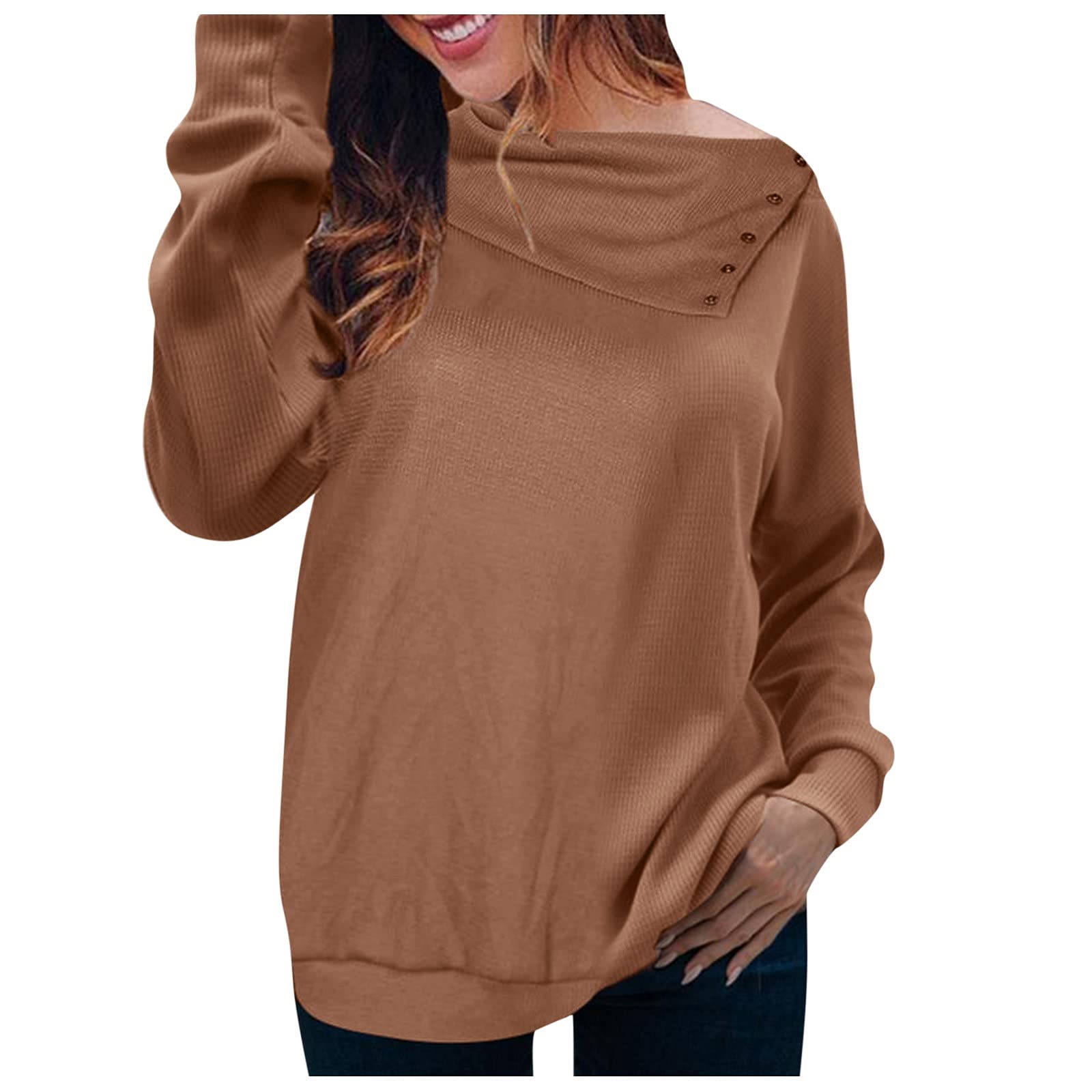 Stylish Long Loose Women's Blouse - Casual Button Down Shirt with Cold Shoulder Design & Solid Color Long Sleeves | Perfect for Office Wear, Date Nights & Spring Outfits