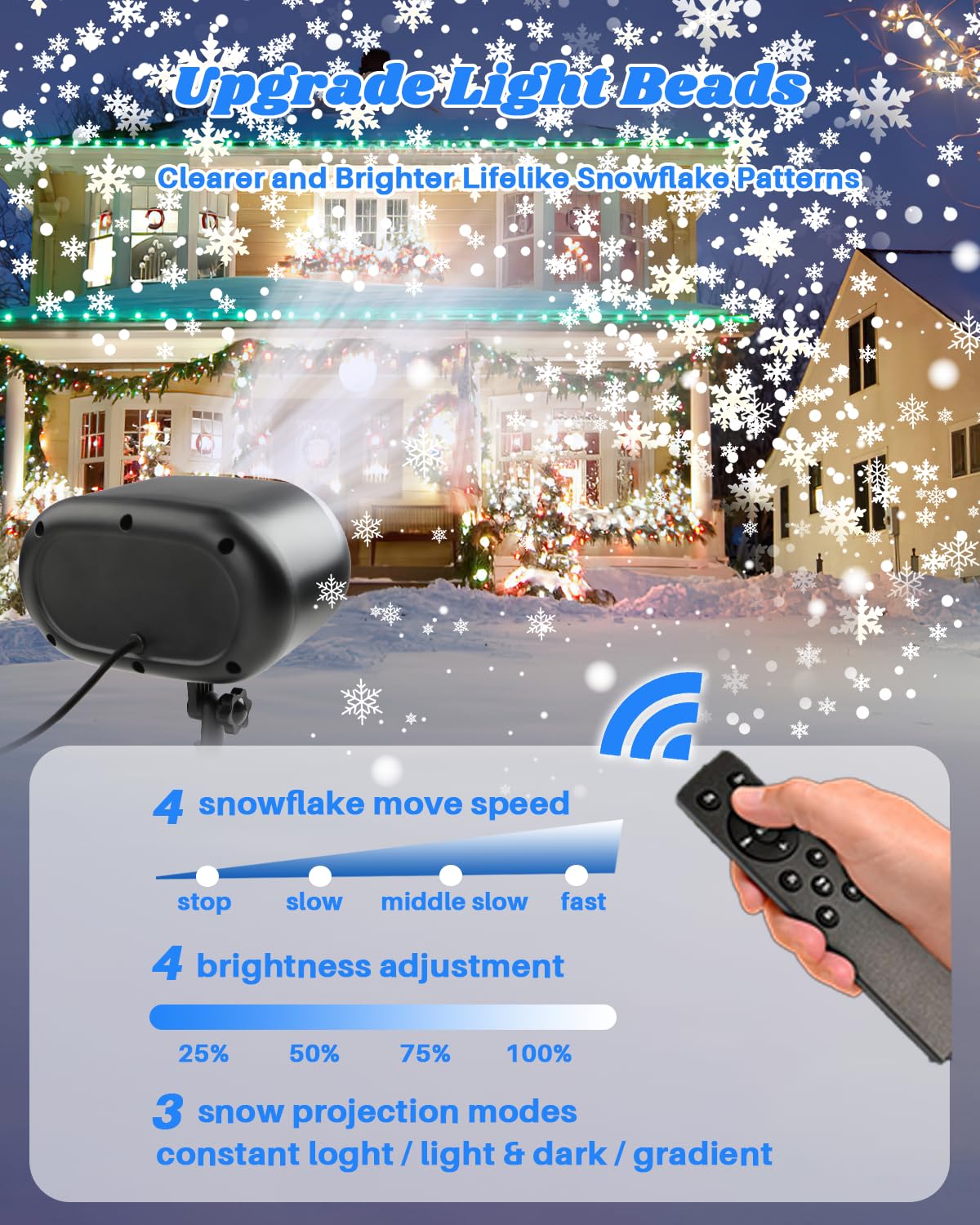 Christmas Snowflake Projector Lights Outdoor - Adjustable Dynamic Snow Light Show with Remote Control, 270° Rotating Outdoor Snow Falling Projector Lamp for Holiday Decorations, Yard, Garden, and Party Events