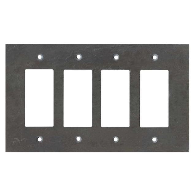 4 Gang GFCI Rocker Switch Plate Outlet Wall Cover - Decora Quad Decorator Light Switch Faceplate in Vermont Slate Charcoal (8.5” W x 5” H) - Perfect for Home Renovation, Office Upgrade & Commercial Spaces