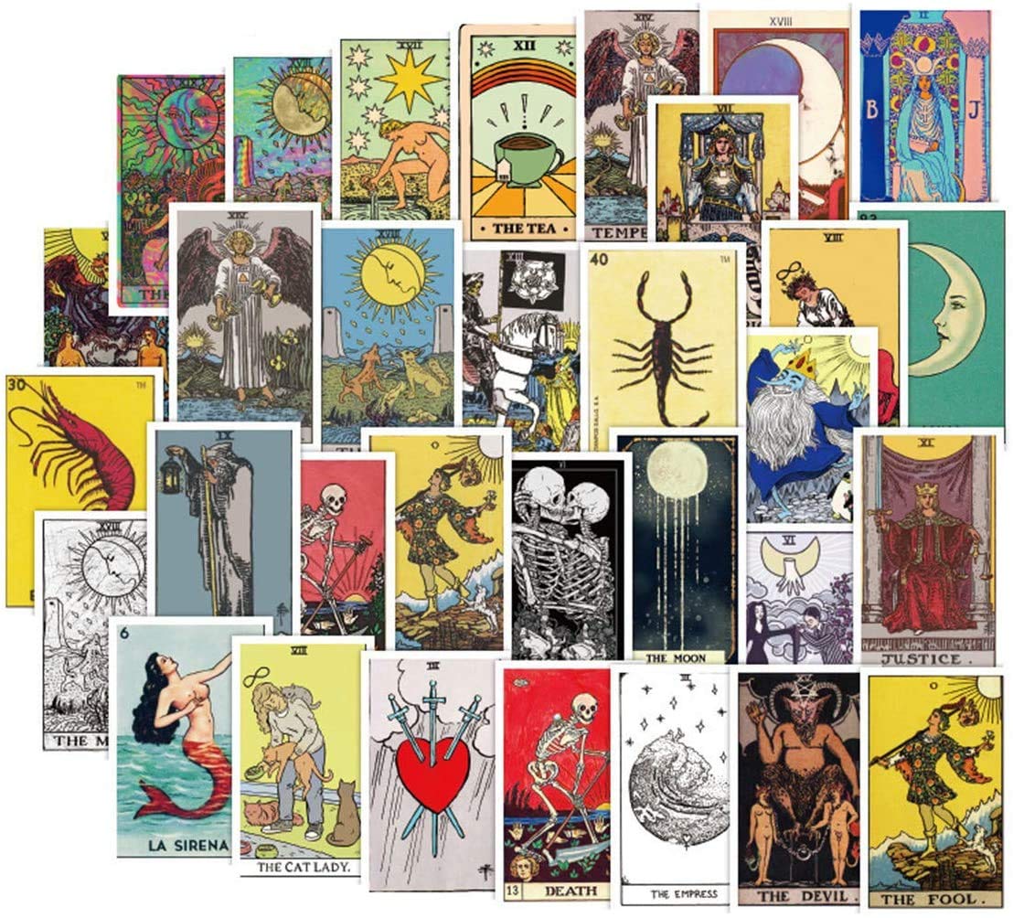 60Pcs Tarot Stickers Pack - Waterproof Astrology & Divination Decals for Laptop, iPad, Water Bottle, Luggage & Car | Perfect for Spiritual Decor, Gift Wrapping & DIY Projects