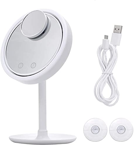 YJXGVJFQ LED Makeup Mirror with Fan - 90-Degree Rotating, Portable & Detachable Cosmetic Mirror with 5X Magnifier - Perfect for Home Vanity, Travel & Professional Makeup Artists