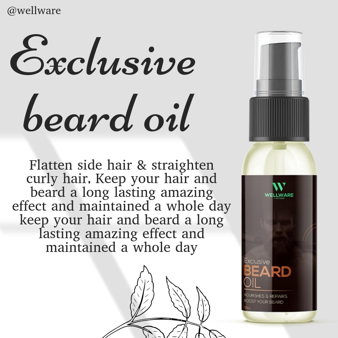 WELLWARE Beard Growth Oil with Redensyl, Jojoba Oil & Vitamin E - 50ml Natural Sandalwood Hair Oil for Men | Promotes Thicker, Fuller Facial Hair Growth | Perfect for Daily Grooming & Styling Routine