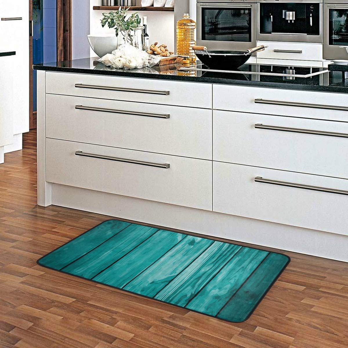 Premium Non-Slip Kitchen & Bath Rug - Gray Green Teal Design Soft Floor Mat, 39