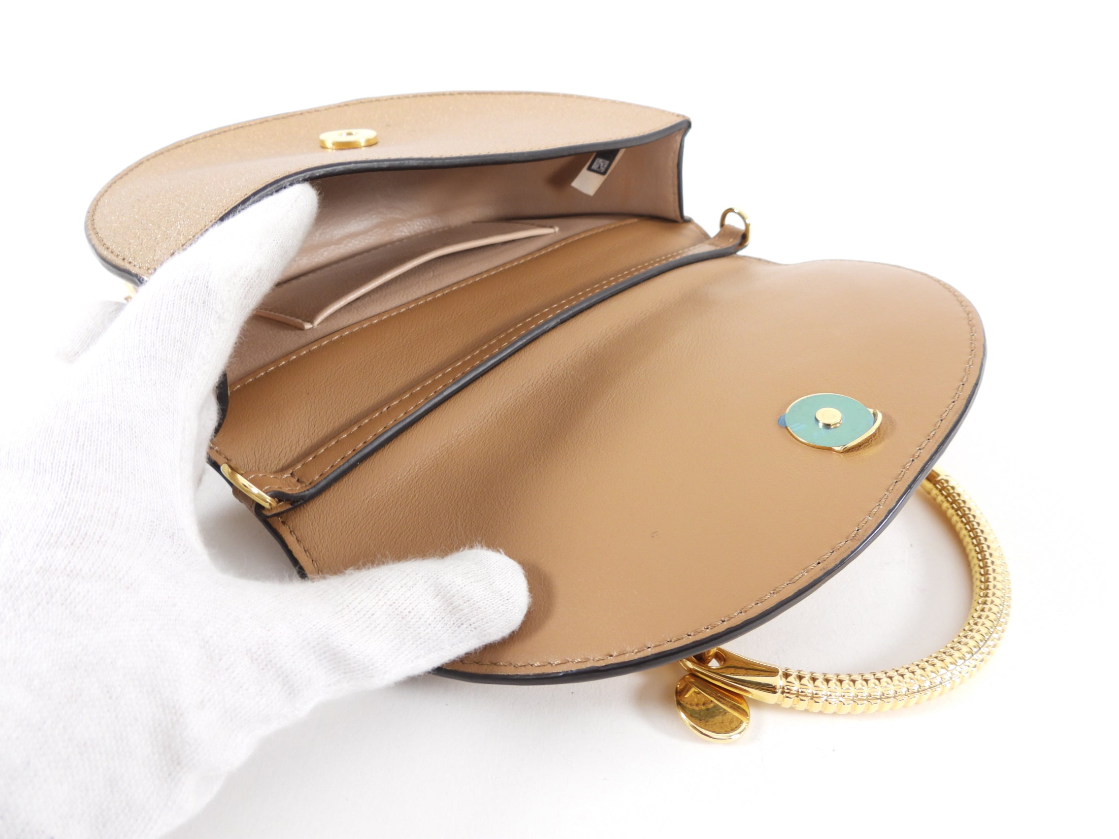 Chloe Metallic Bronze Leather Nile Minaudiere Bracelet Bag - Elegant Evening Clutch for Parties, Weddings & Special Occasions