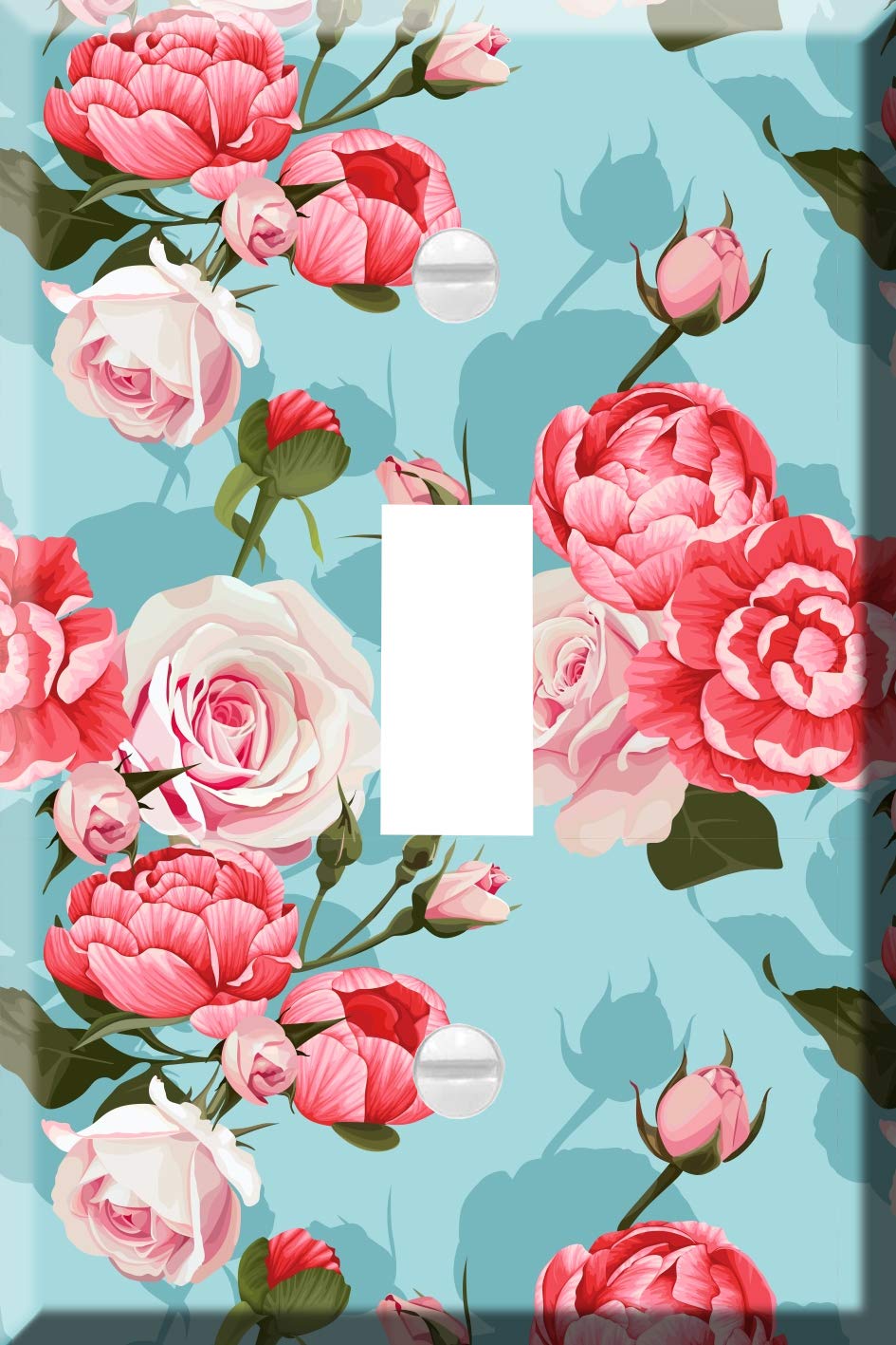 Turquoise Floral Switch Plate - Peony & Roses Design for Home Decor