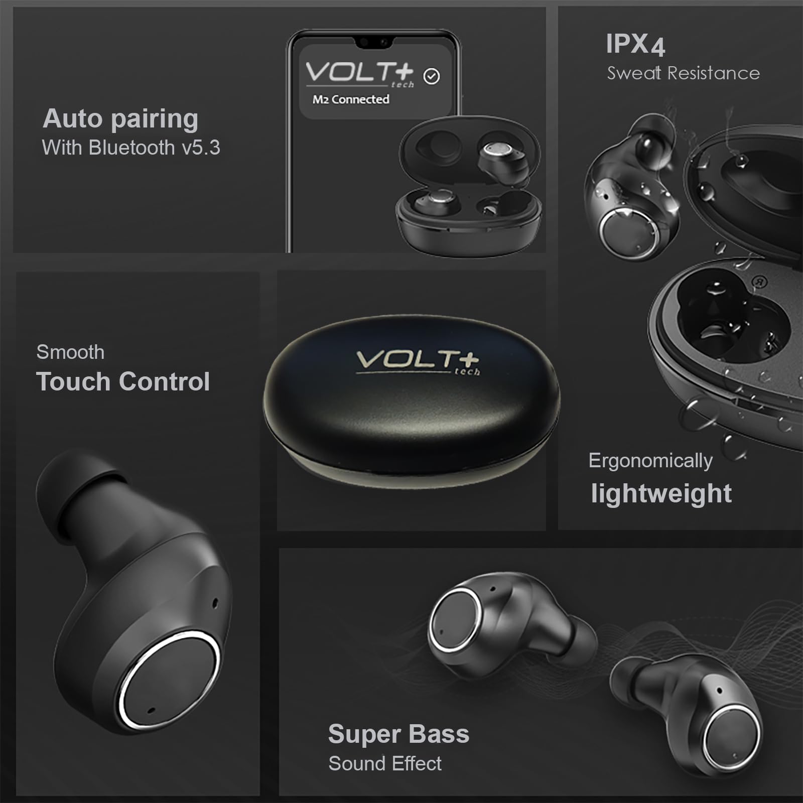 Wireless Bluetooth 5.2 Earbuds with Charging Case - Noise Cancelling in-Ear Headphones Compatible with Samsung Galaxy Z Fold2 5G & iPhone (Black) | Perfect for Gym, Running, Workouts & Commuting