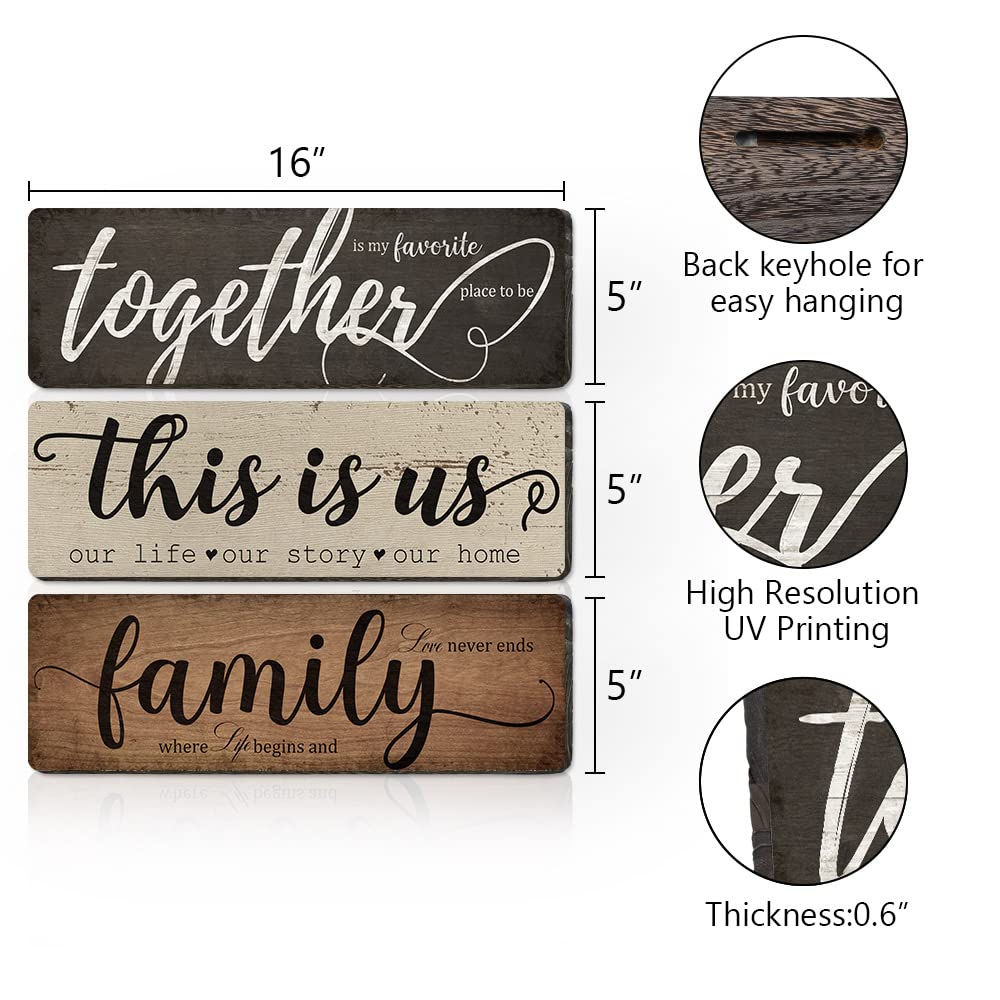 Rustic Wooden Wall Decor Set of 3 - 'This Is Us' Family Signs for Bedroom, Living Room & Kitchen | Farmhouse Home Decor for Cozy Family Spaces