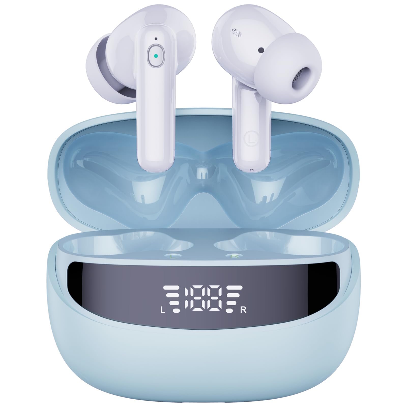 Wireless Earbuds Bluetooth 5.3 with Active Noise Cancelling, HiFi Stereo Deep Bass, LED Power Display & 40H Playtime - Perfect for Gym, Commuting & Travel