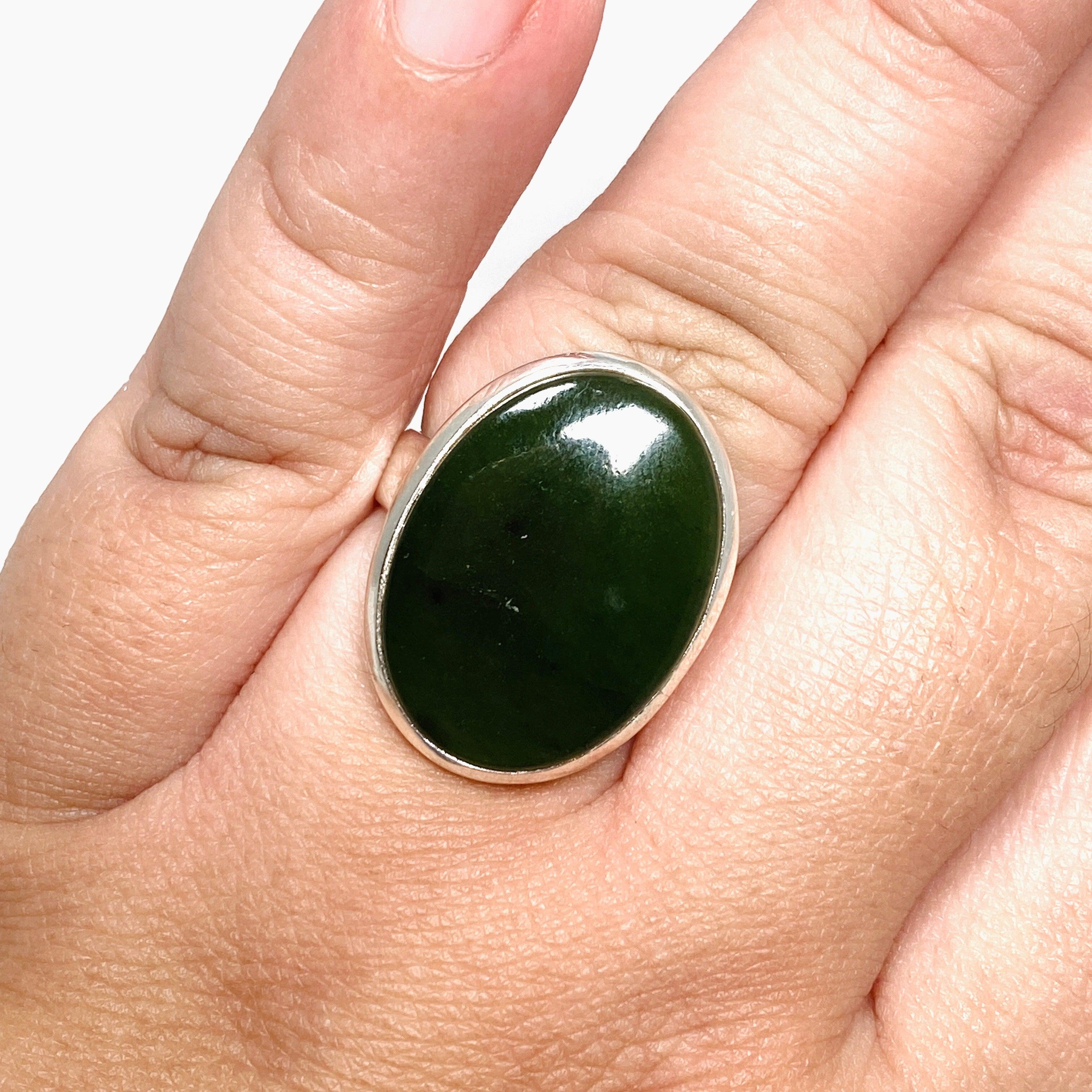 Siberian Jade Nephrite Oval Ring - Size 10 - Natural Stone Jewelry for Women - Perfect for Weddings, Parties & Everyday Elegance