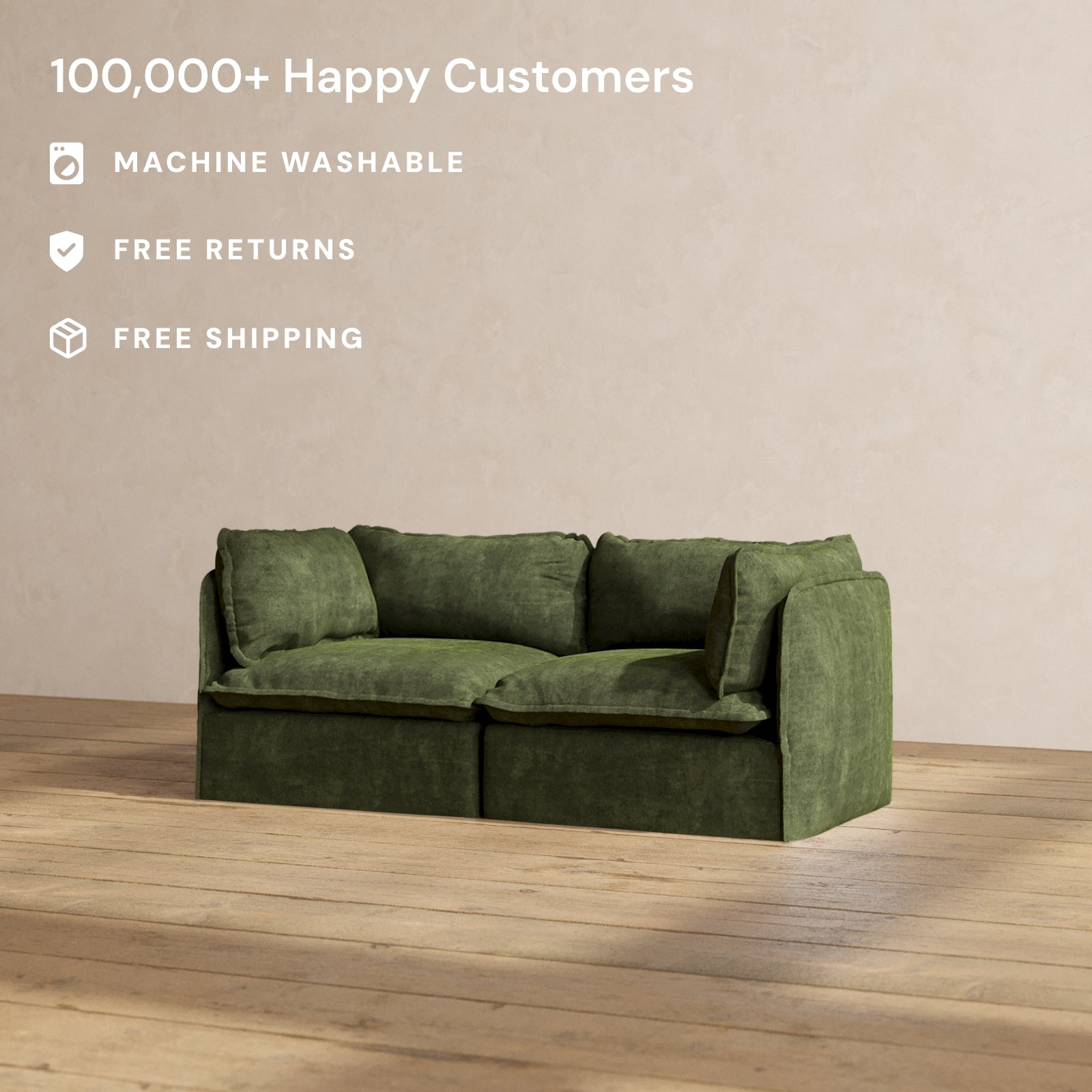 Modular Performance 2-Seater Sofa in Olive Green | Relaxed Blend Fabric | Perfect for Living Rooms, Home Theaters & Cozy Spaces
