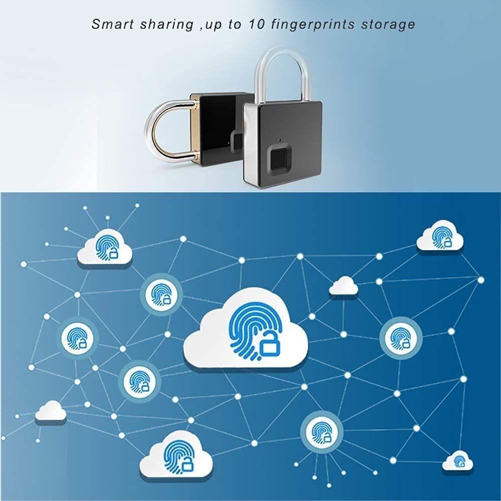 Waterproof Fingerprint Padlock with USB Charging - Ultra Light One-Touch Open Smart Lock (Fingerprint & Key Combo) for Gym Lockers, Sports Bags, Fence Gates & Suitcases - Secure Your Belongings Anywhere