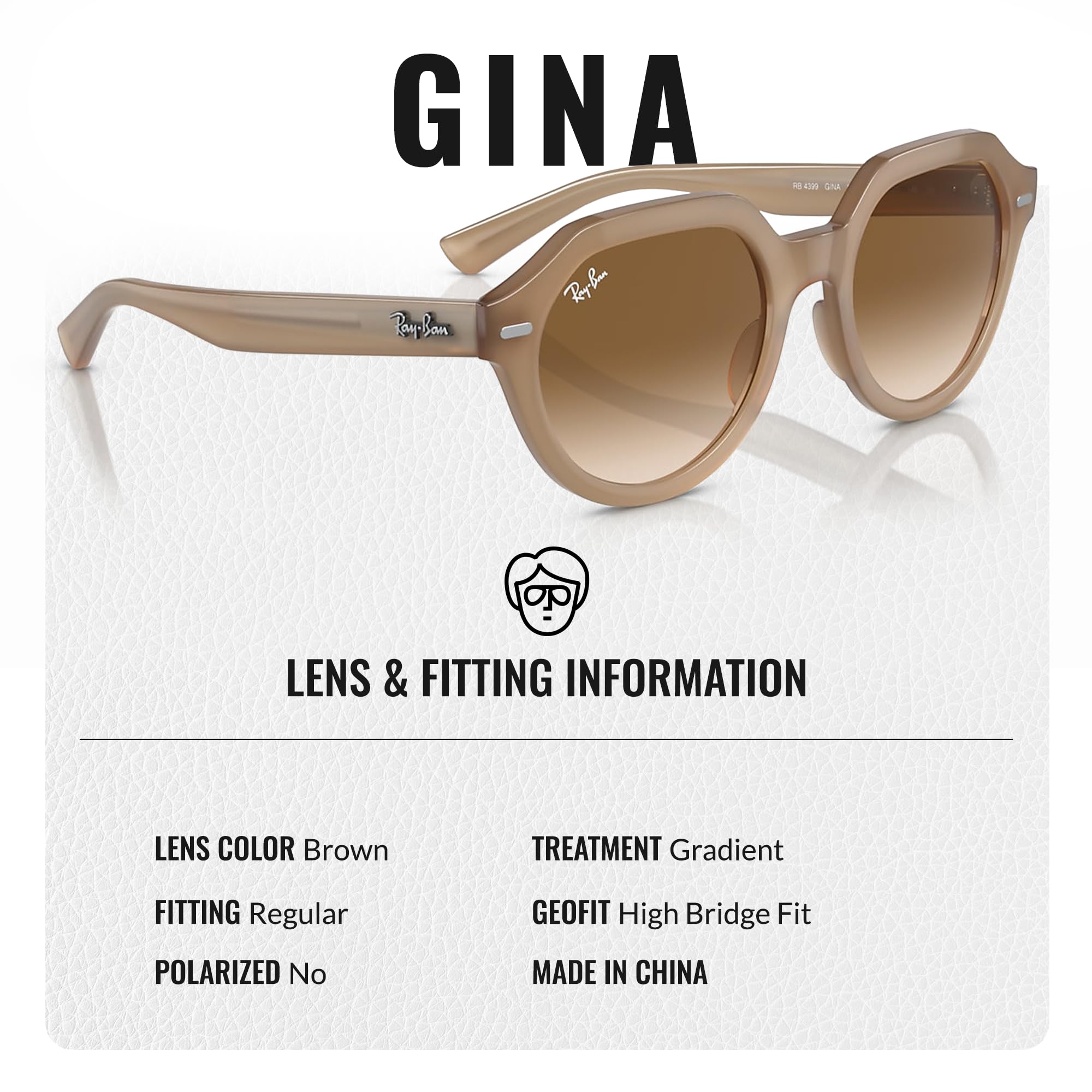 Ray-Ban RB4399 GINA Square Sunglasses with Eyewear Kit - High Bridge Fit - UV Protection - Lightweight & Durable - Perfect for Driving, Beach & Outdoor Activities