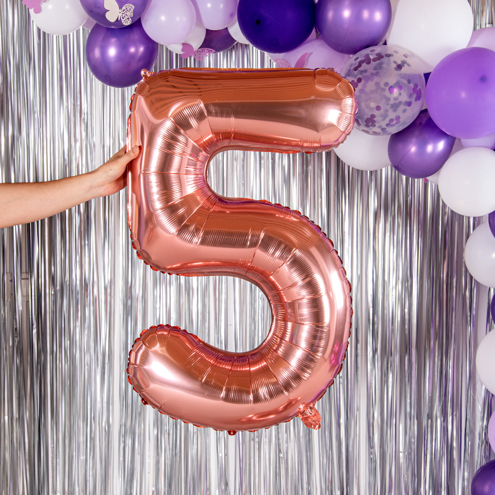Rose Gold Mylar Number 5 Balloon - 40 Inch Large Foil Balloon for Birthday Party Decorations, Anniversary, Baby Shower & Wedding Celebrations - 1 Count Box