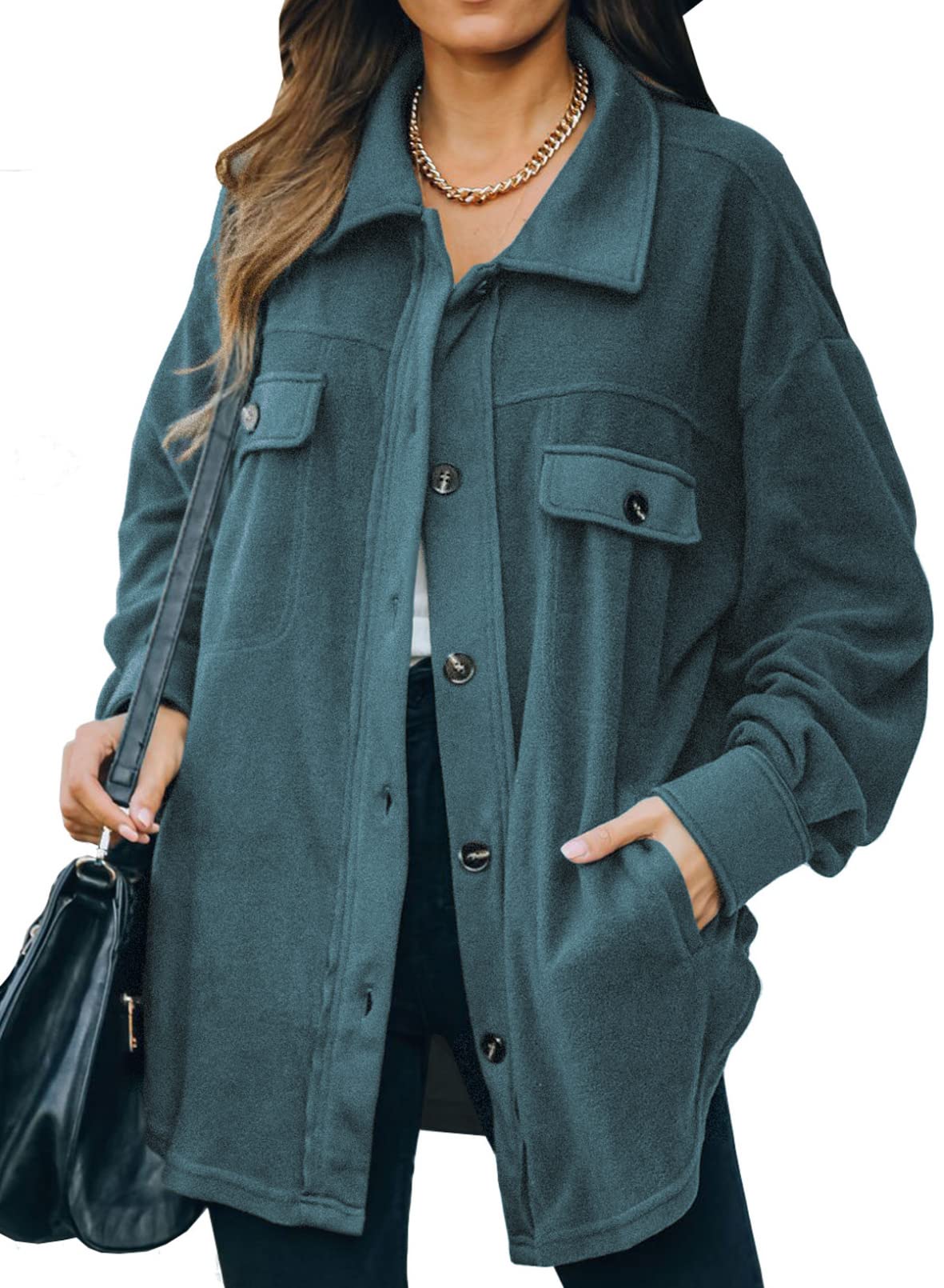 Stylish Women's Casual Long Sleeve Shacket Jacket with Pockets - Perfect for Fall Layering & Outdoor Activities