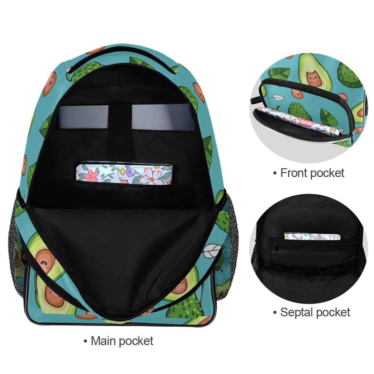 ALAZA Cute Avocado Print Backpack - Lightweight School Bag for Teens & Kids, Durable Bookbag for Elementary Students, Waterproof Daypack for Travel & Outdoor Activities