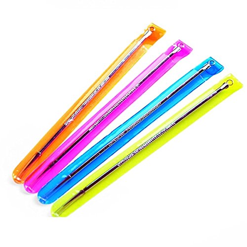 4Pcs Stainless Steel Blackhead & Pimple Extractor Tool Set - 8cm Acne Removal Kit for Face & Nose - Perfect for Home Skincare & Professional Use