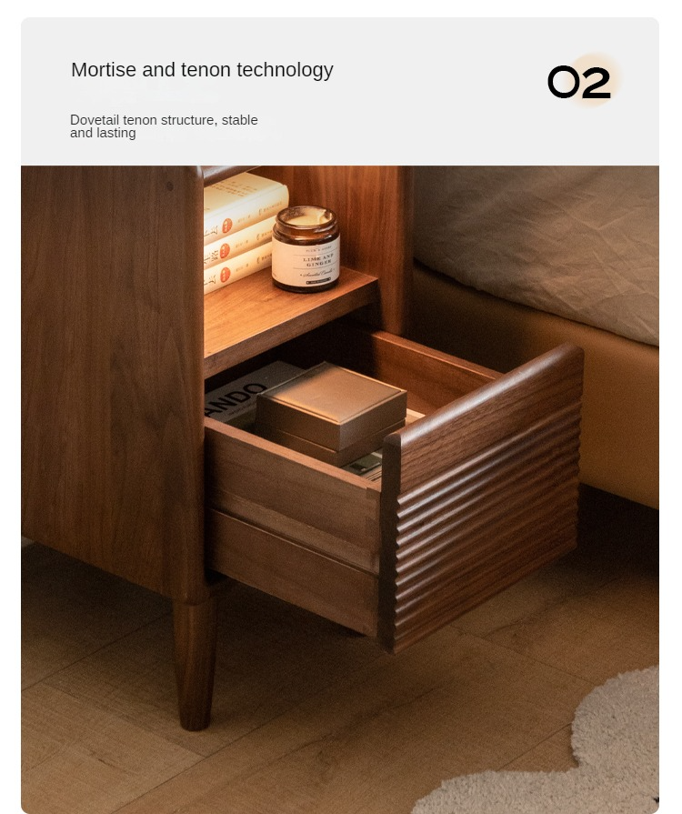 Solid Black Walnut Wood Nightstand with Narrow Design - Perfect for Small Bedrooms, Apartments & Modern Home Decor