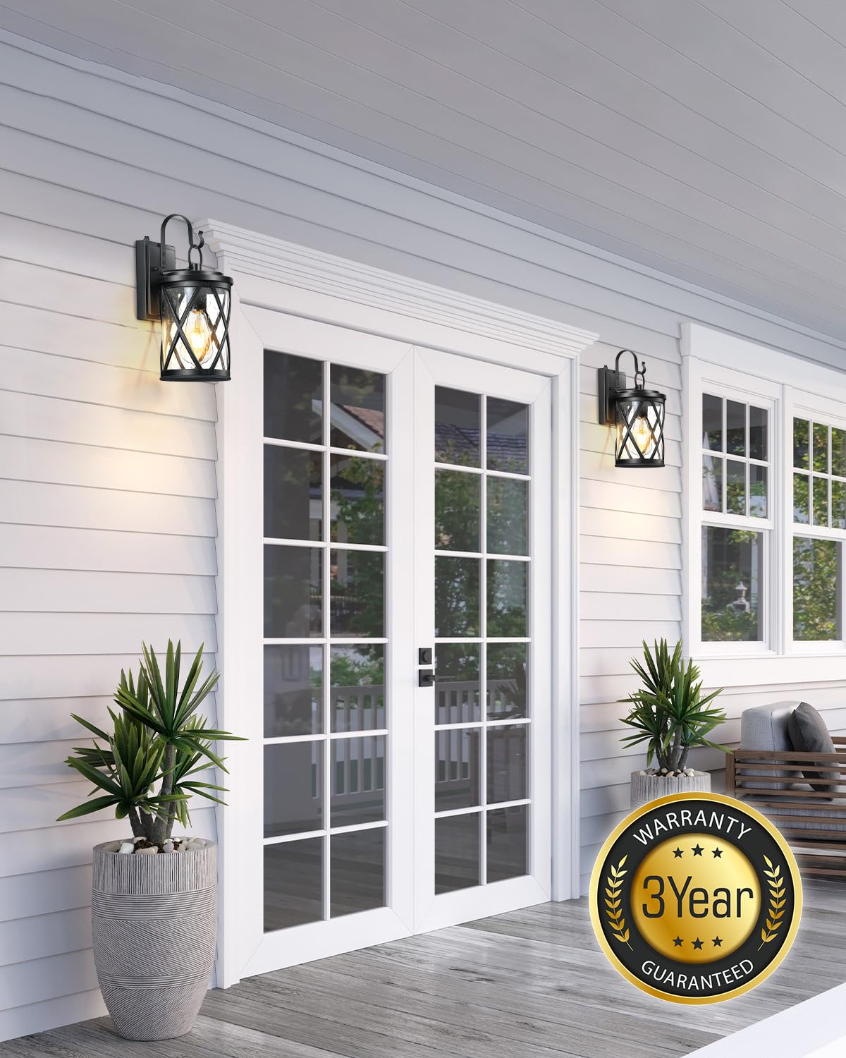 VIANIS Dusk to Dawn Outdoor Lights - Waterproof Black Porch Light Fixture with Tempered Glass & Anti-Rust Design for House Entryway, Front Porch, Garden, Patio - Perfect for Home Security and Nighttime Illumination