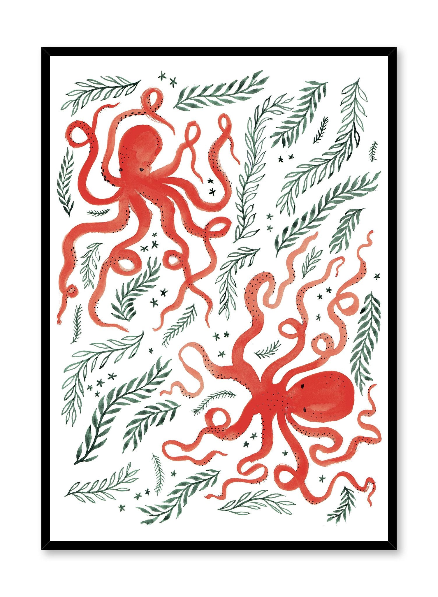 Octopus Duo Wall Art Poster - Modern Home Decor for Living Room, Bedroom & Office - Unique Marine Animal Print for Coastal & Nautical Theme Decorations