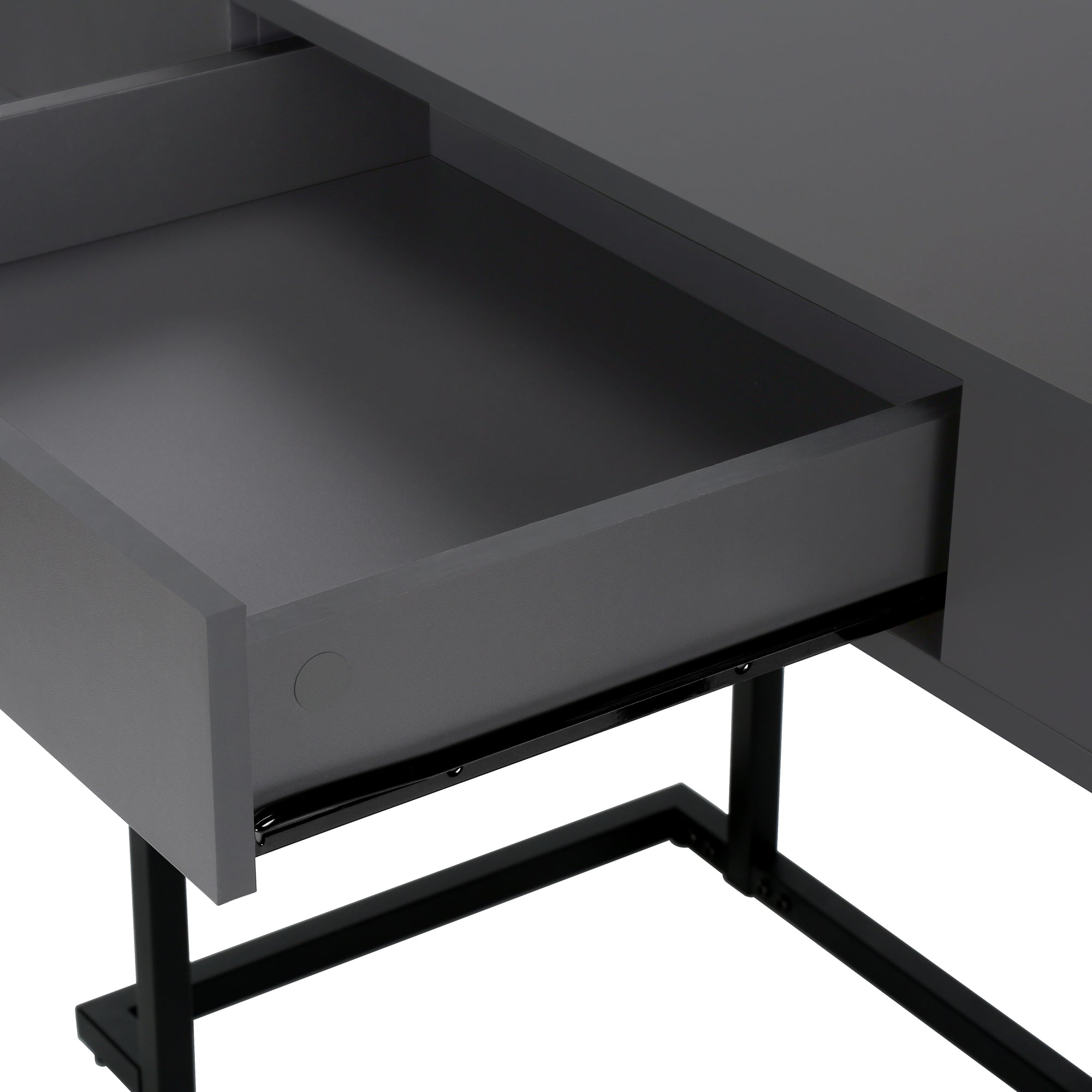 Modern Grey Computer Desk 42L with Black Metal Frame - Home Office, Gaming & Study Workstation