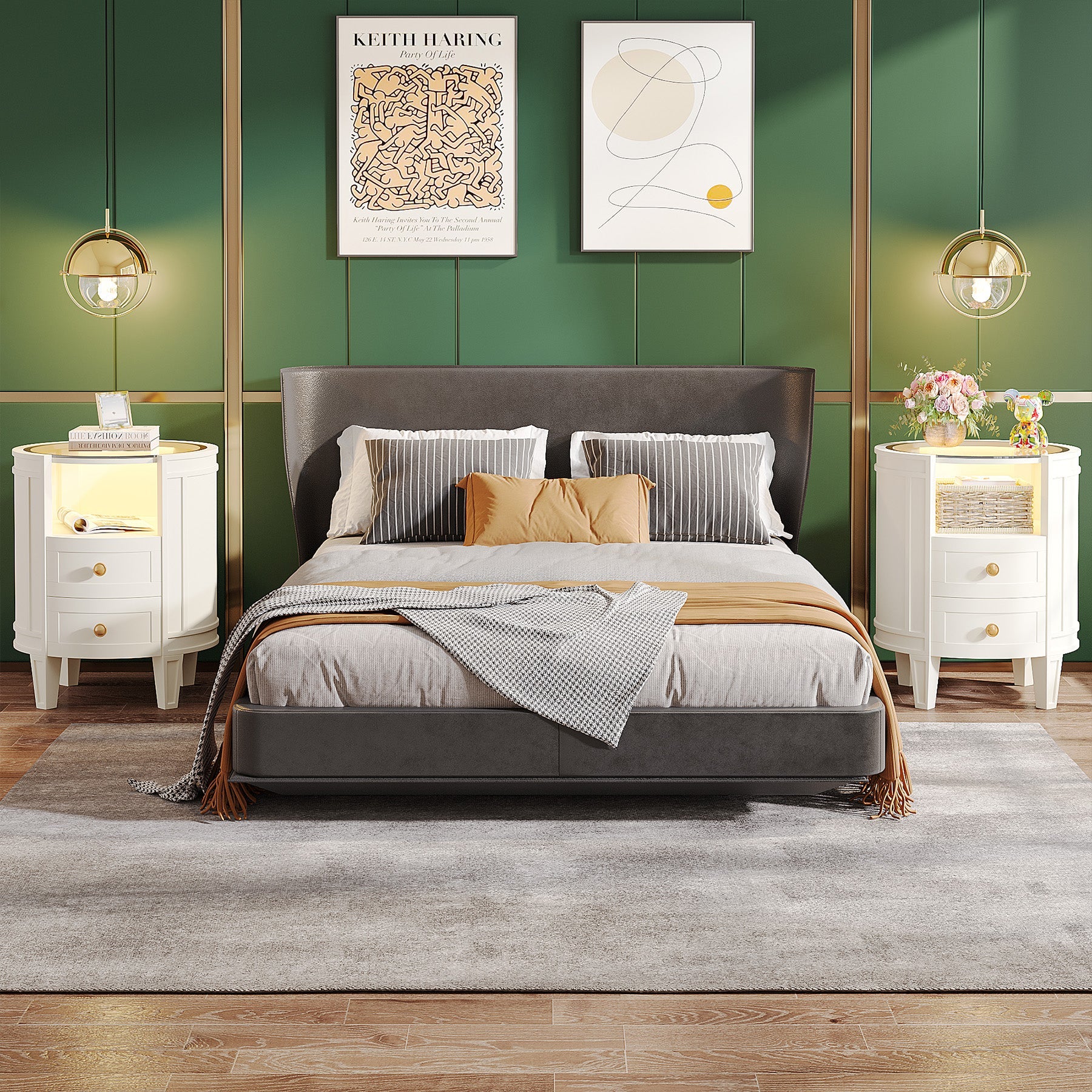 Modern 2-Drawer Nightstand with LED Light & Glass Tabletop - Stylish Bedside Table for Bedroom, Living Room, or Office Use
