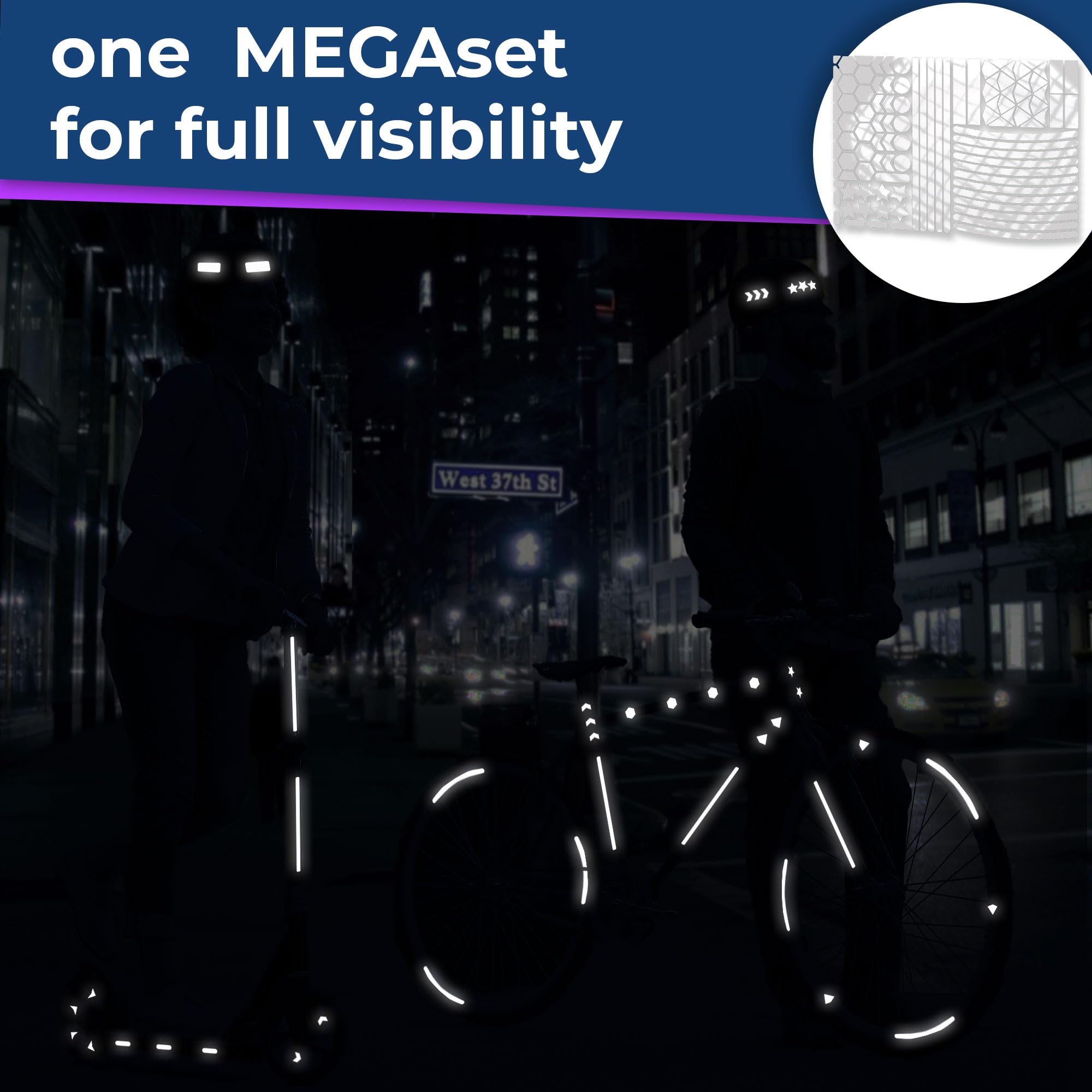 101pcs Reflective Safety Stickers Kit - Waterproof Self-Adhesive Decals for Helmets, Bikes, Scooters & More (White-Gray) | High Visibility Nighttime Protection for Cycling, Skateboarding & Outdoor Activities