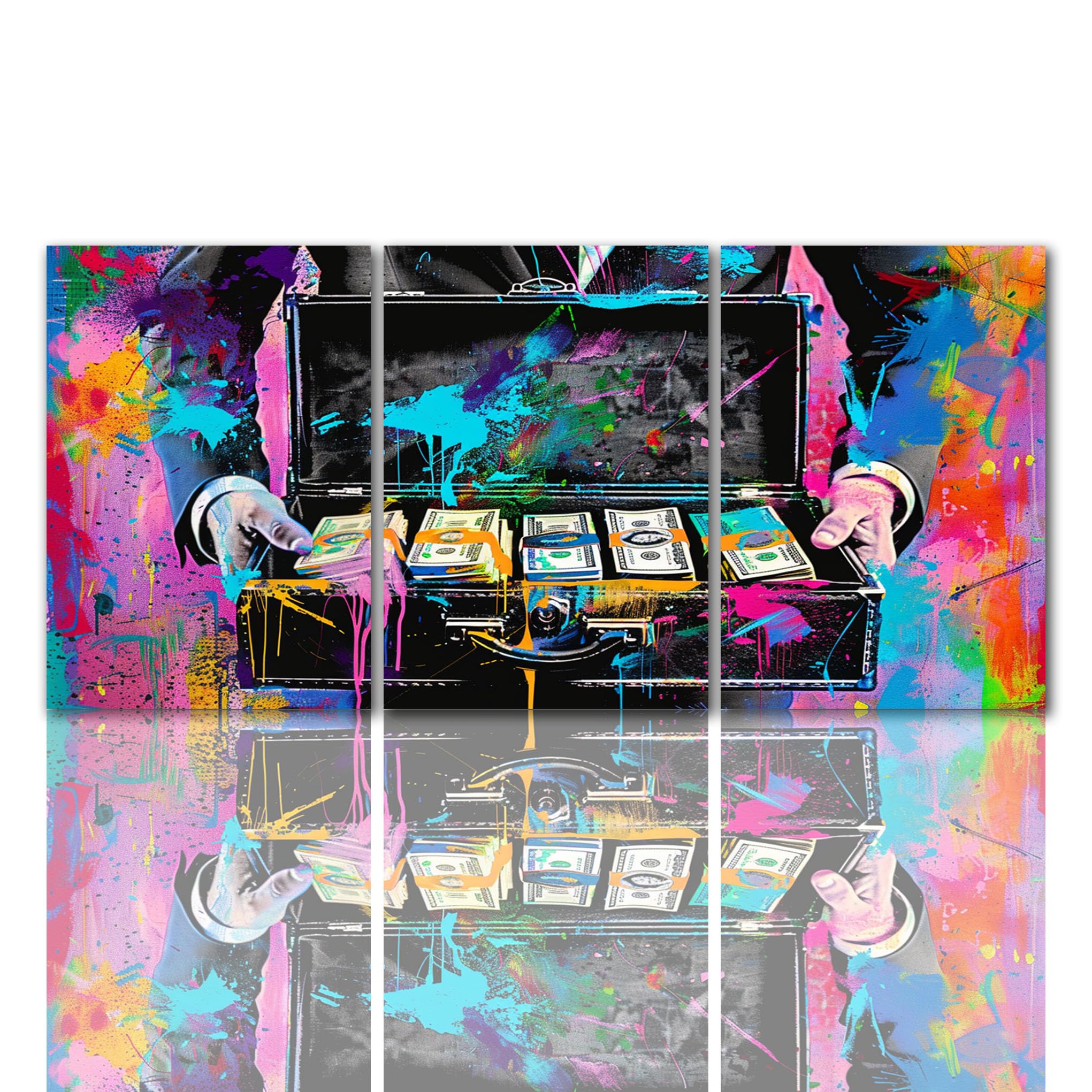 Tucocoo Inspirational Canvas Wall Art - Colorful Graffiti Money Design Framed Painting (60''x28''), Ready to Hang for Office & Home Decor | Motivational Artwork for Men's Workspace & Bedroom | Perfect for Modern Living Rooms, Offices & Man Caves
