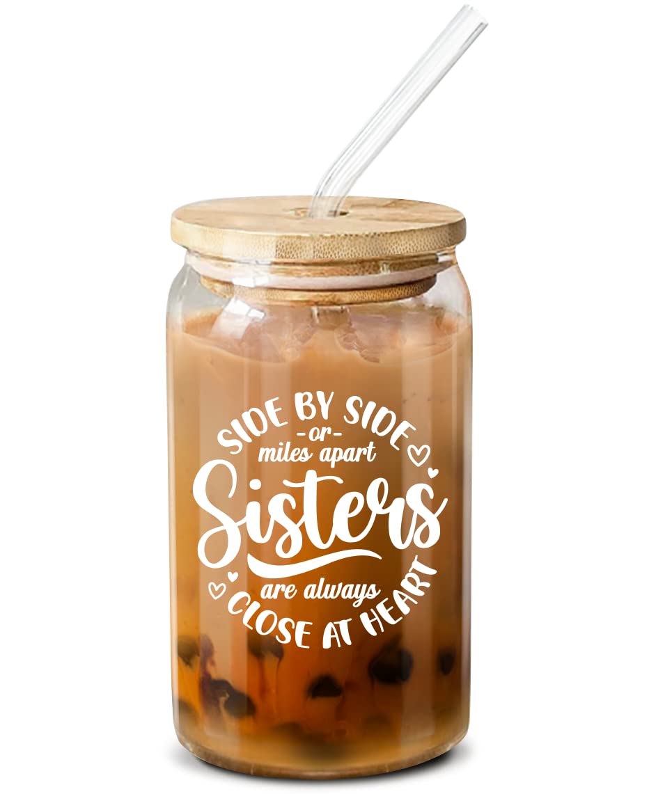 Unique Sister Gifts from Brother or Sister - 16 Oz Coffee Glass for Birthday, Bestie, Sibling, Sister-in-Law - Perfect for Sister's Day, Christmas & Everyday Coffee Moments